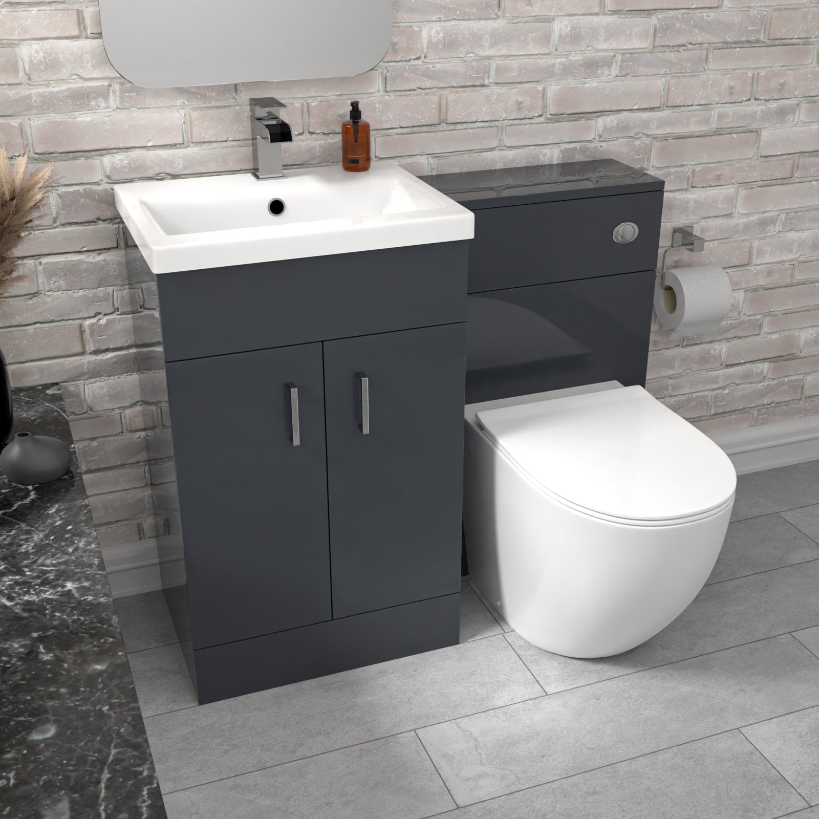 Nanuya 1000mm Freestanding Dark Grey Basin Vanity & Back To Wall Toilet