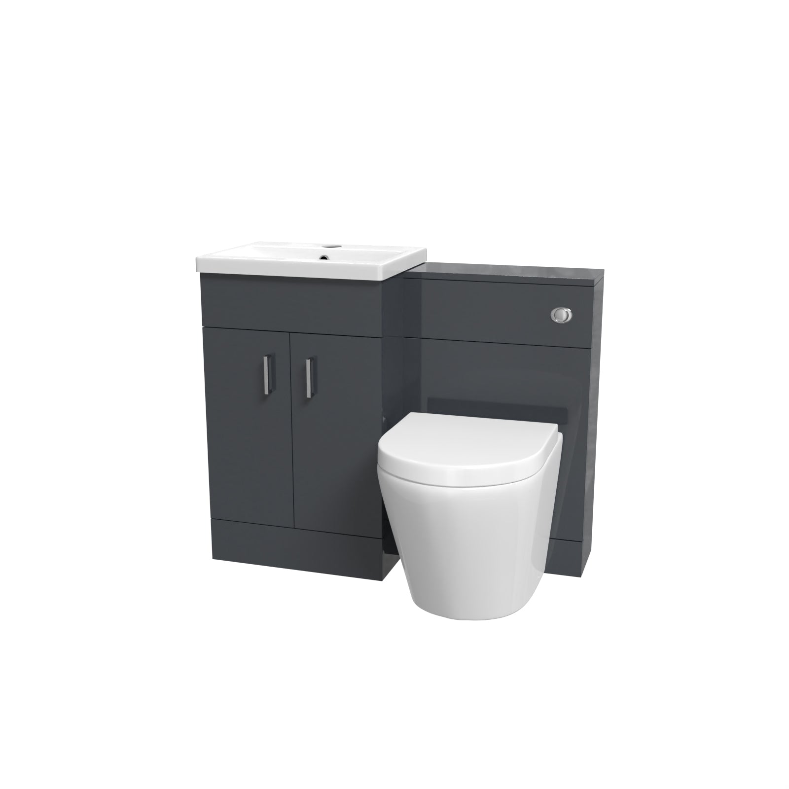 Nanuya 1010mm Basin Vanity Cabinet, WC Unit Dark Grey & Rimless Back To Wall Toilet
