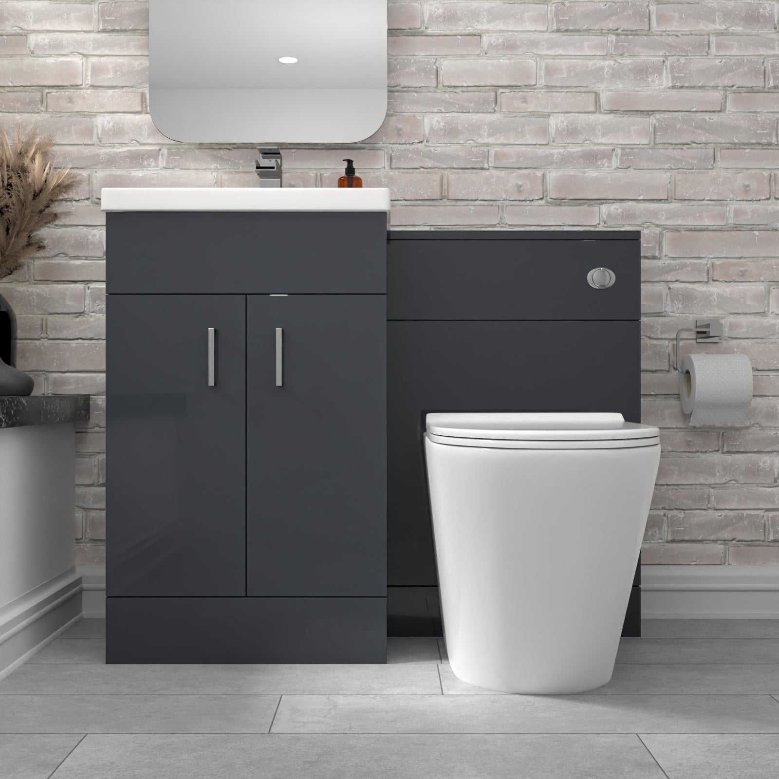 Nanuya 1010mm Dark Grey Vanity Basin Cabinet, WC Unit & Rimless Toilet