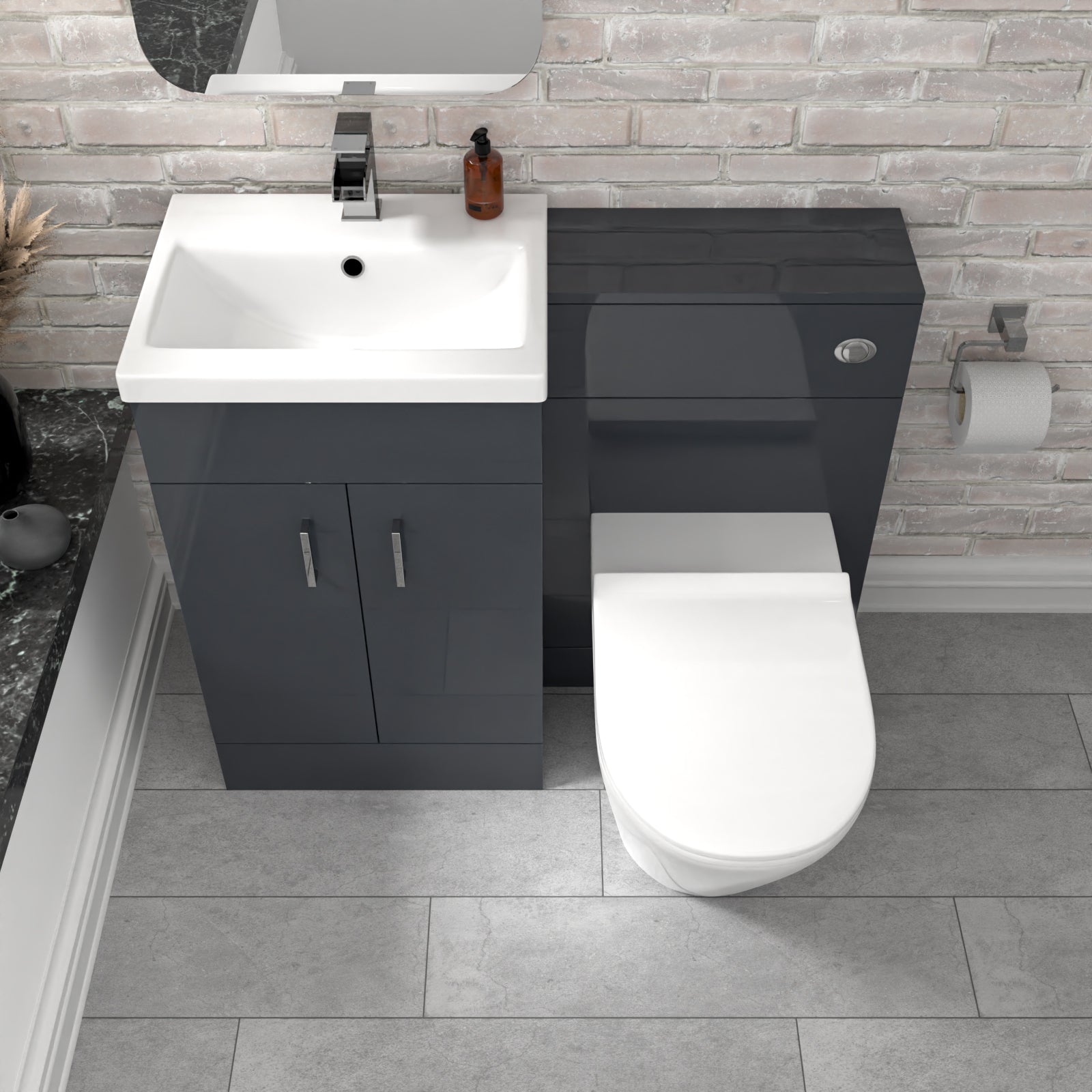 Nanuya 1010mm Dark Grey Vanity Basin Cabinet, WC Unit & Rimless Toilet