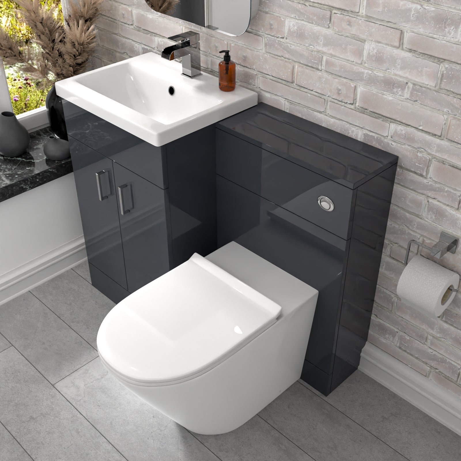 Nanuya 1010mm Dark Grey Vanity Basin Cabinet, WC Unit & Rimless Toilet