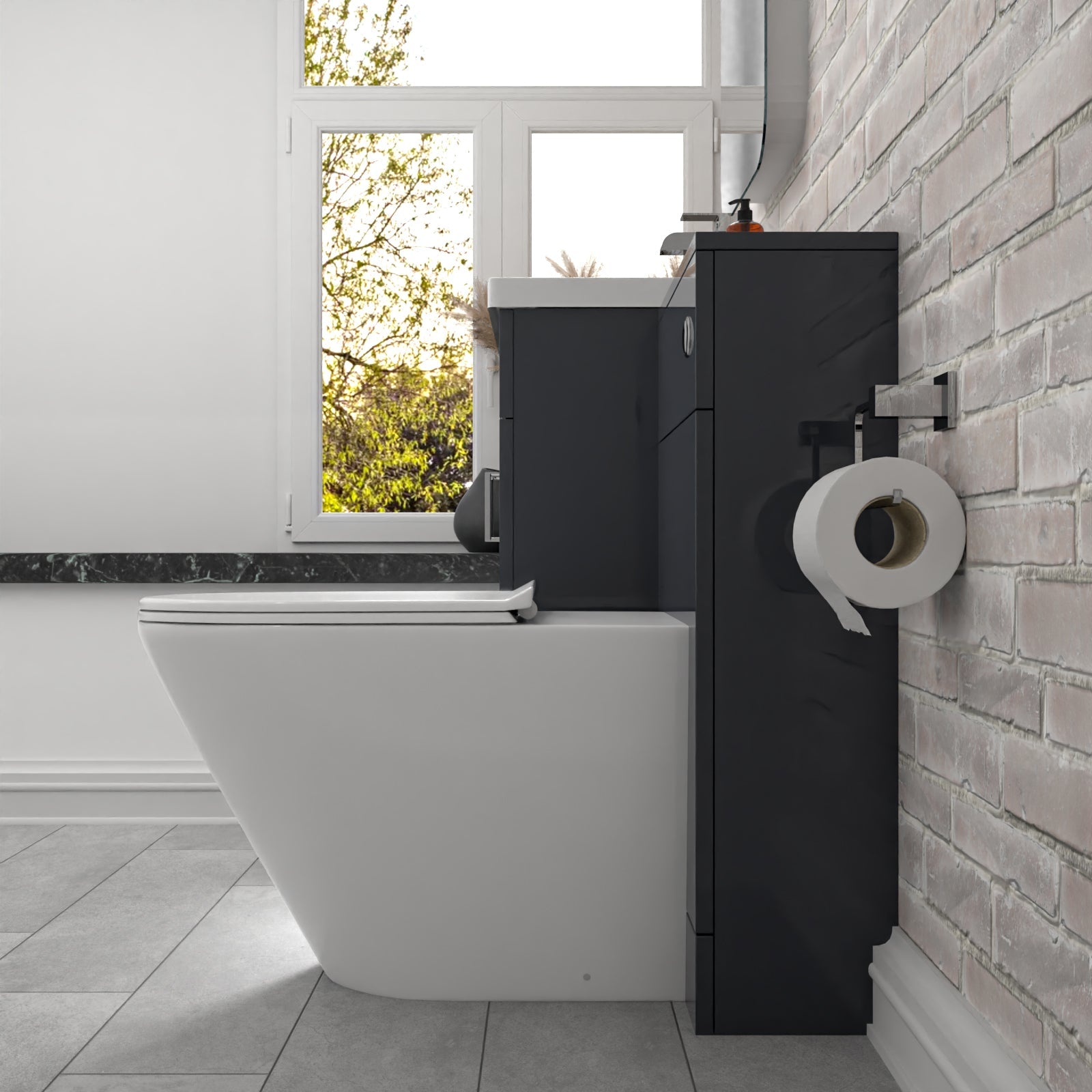 Nanuya 1010mm Dark Grey Vanity Basin Cabinet, WC Unit & Rimless Toilet