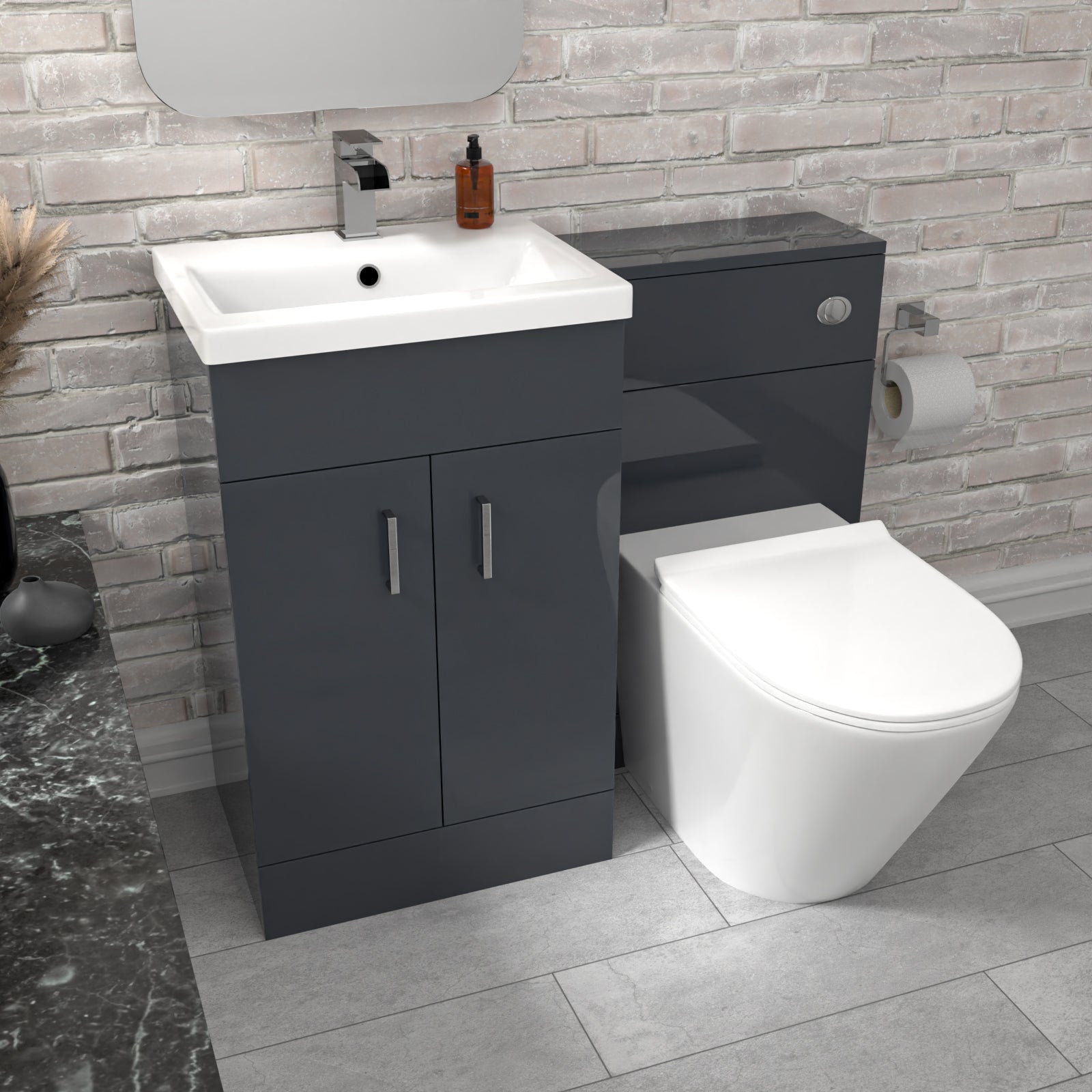 Nanuya 1010mm Dark Grey Vanity Basin Cabinet, WC Unit & Rimless Toilet