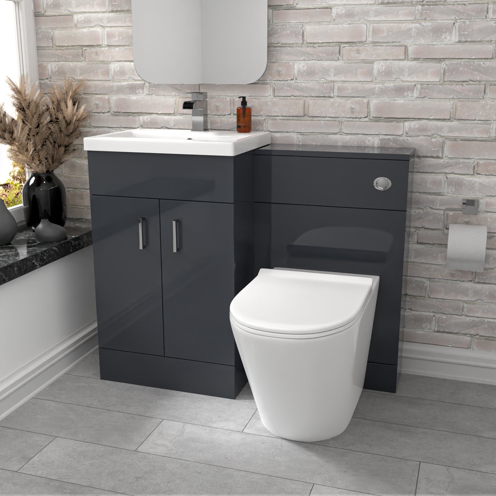 Nanuya 1010mm Dark Grey Vanity Basin Cabinet, WC Unit & Rimless Toilet