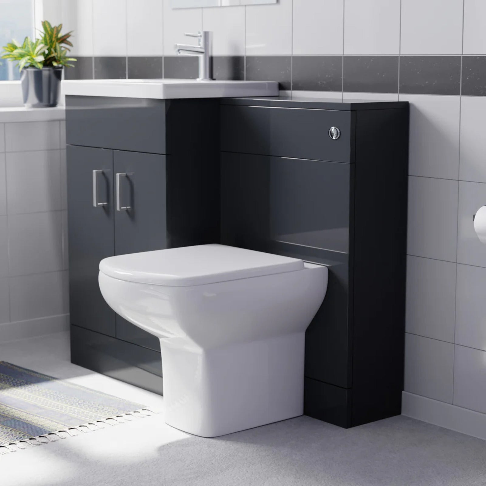 Nanuya 1000mm Dark Grey Freestanding Vanity, WC Unit & Rimless BTW Toilet