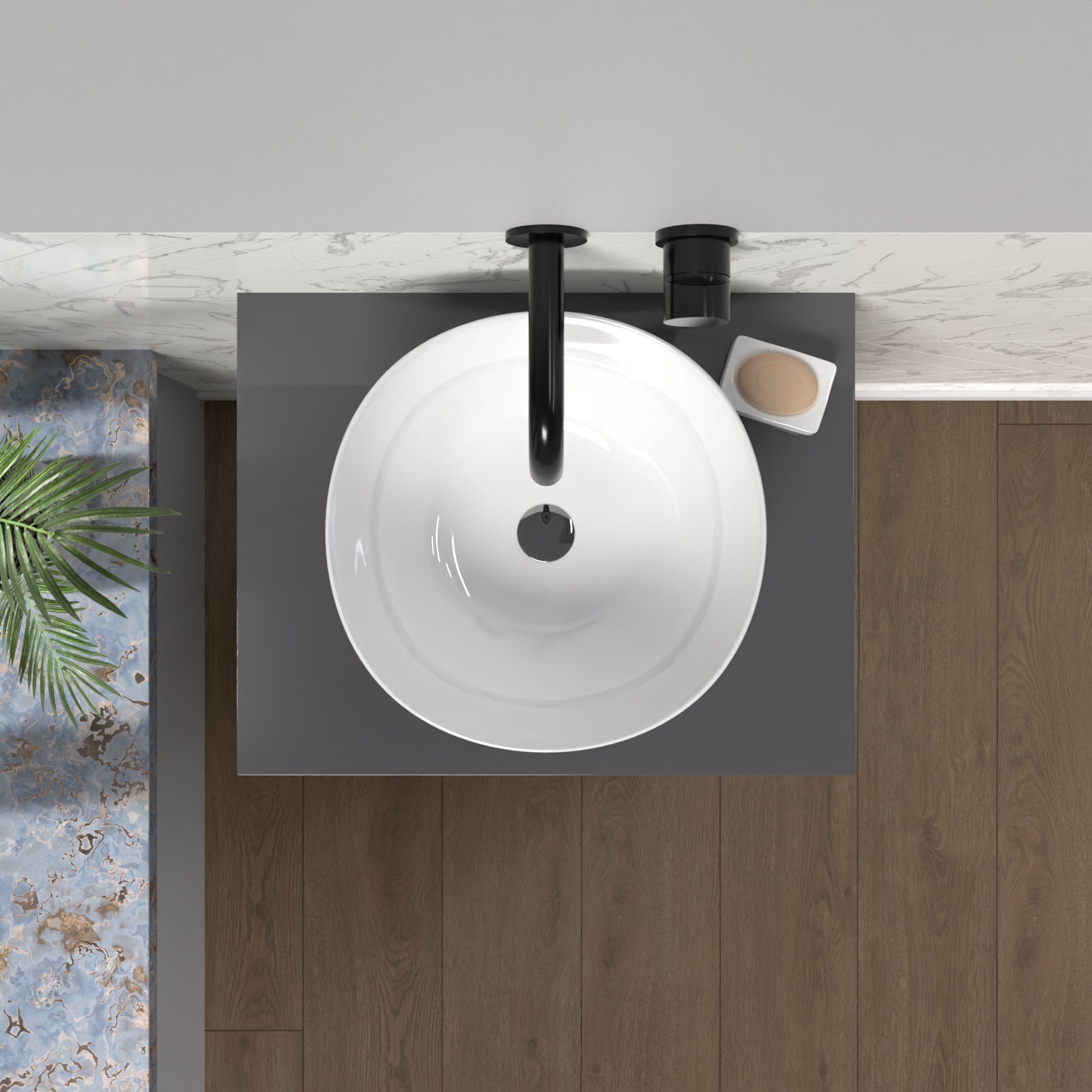 Nanuya 500mm Anthracite Bathroom Vanity Unit With Countertop & Round Basin