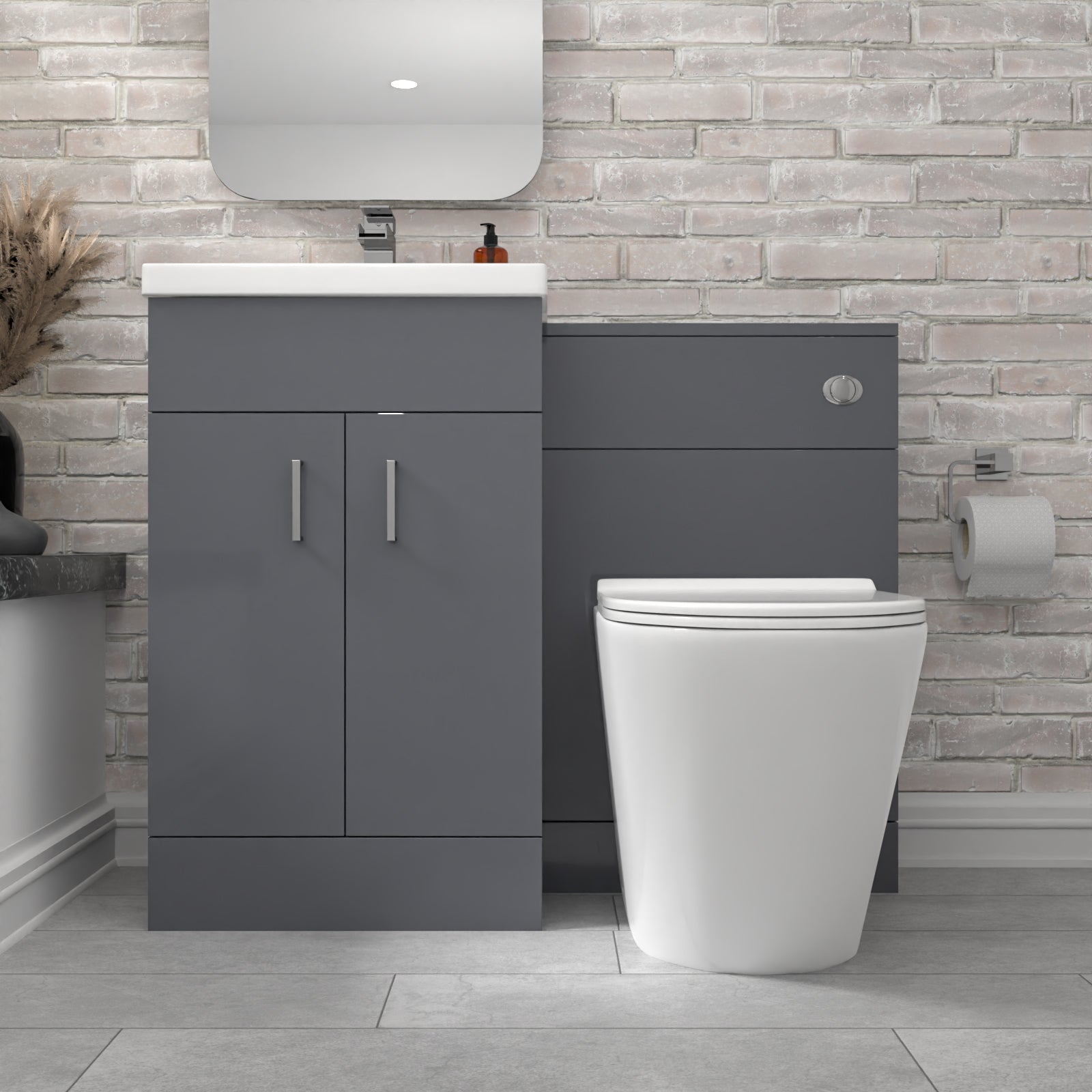 Nanuya Grey 1000mm Vanity Basin Cabinet, WC Unit & Rimless Toilet