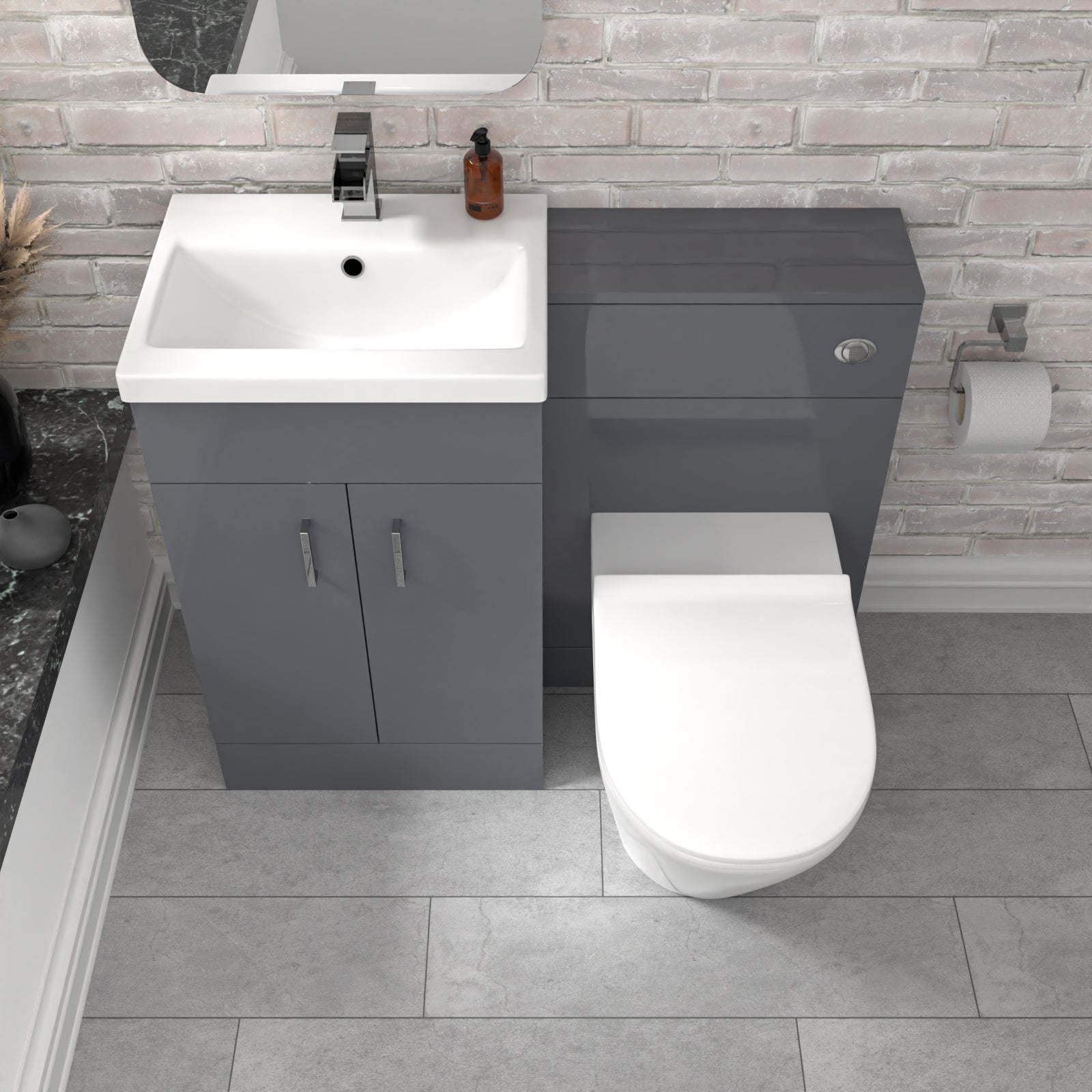 Nanuya Grey 1000mm Vanity Basin Cabinet, WC Unit & Rimless Toilet