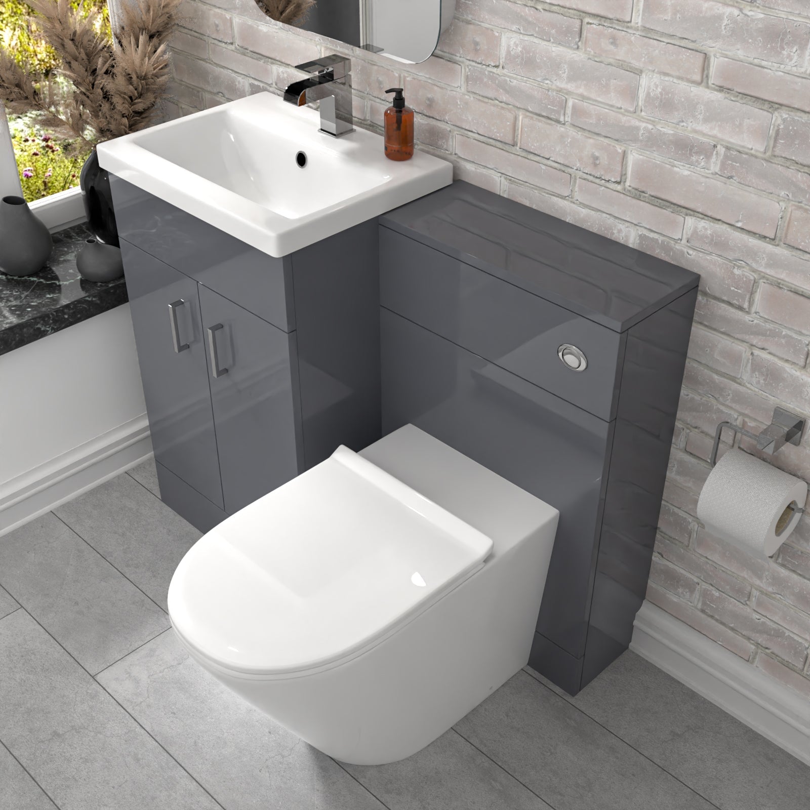 Nanuya Grey 1000mm Vanity Basin Cabinet, WC Unit & Rimless Toilet