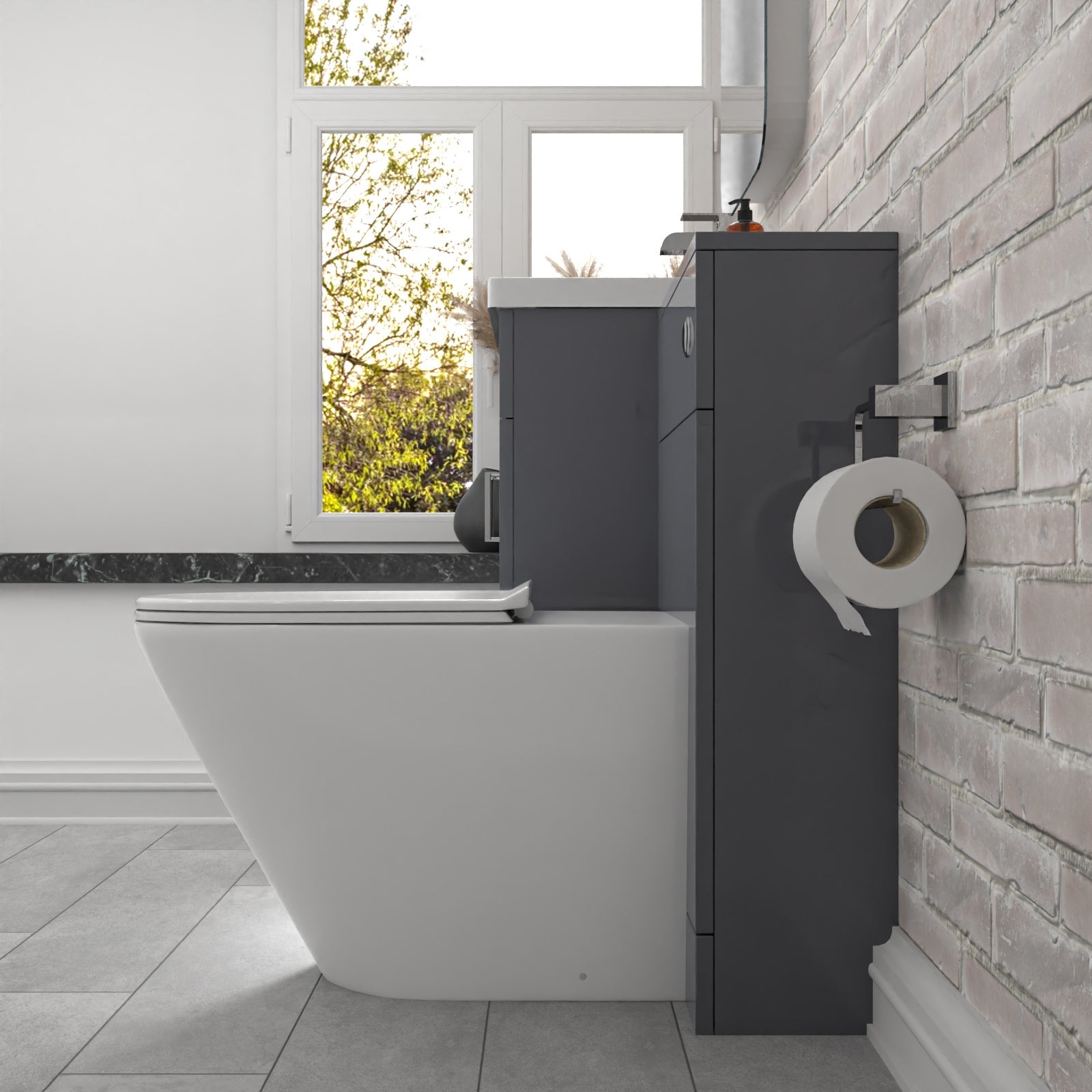 Nanuya Grey 1000mm Vanity Basin Cabinet, WC Unit & Rimless Toilet
