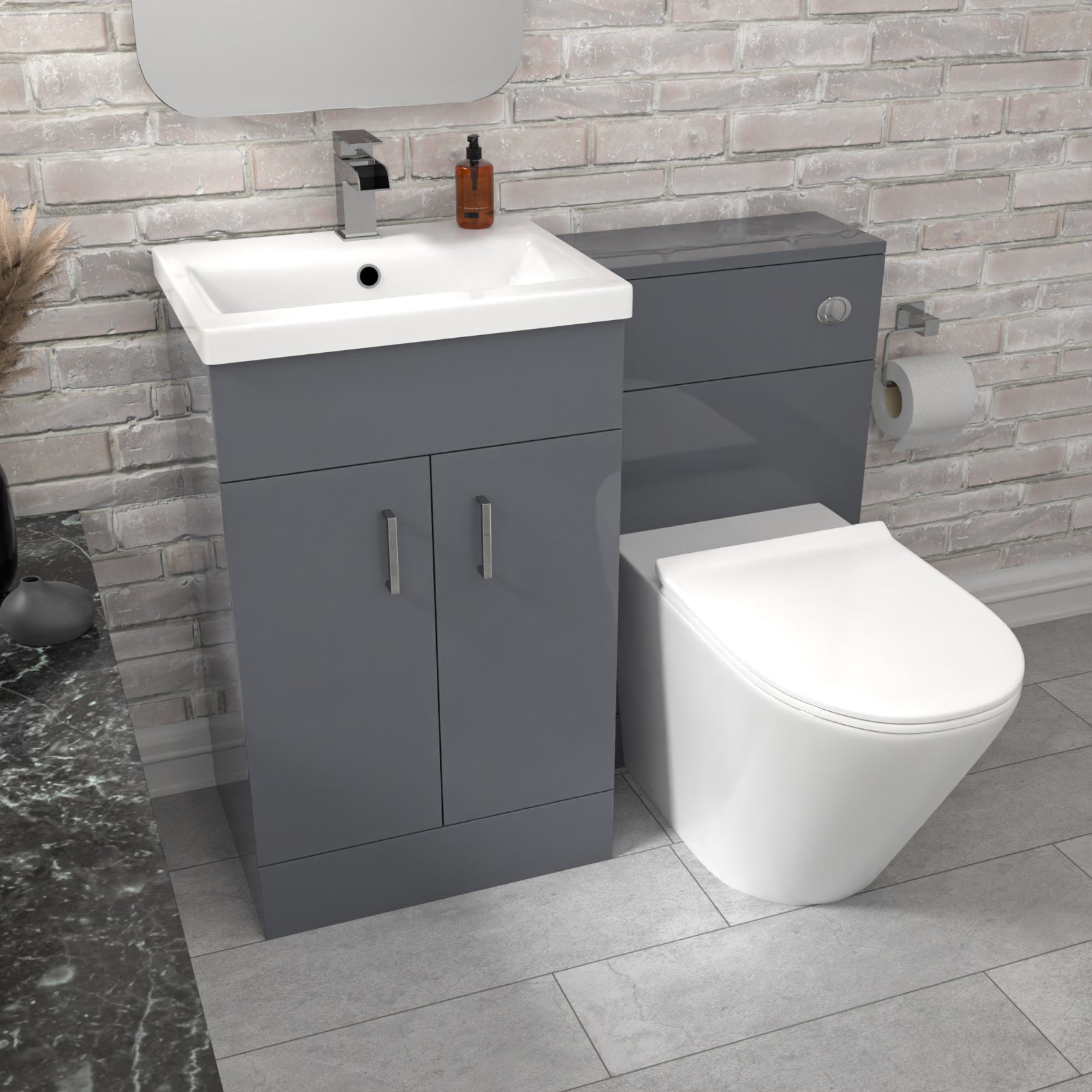 Nanuya Grey 1000mm Vanity Basin Cabinet, WC Unit & Rimless Toilet