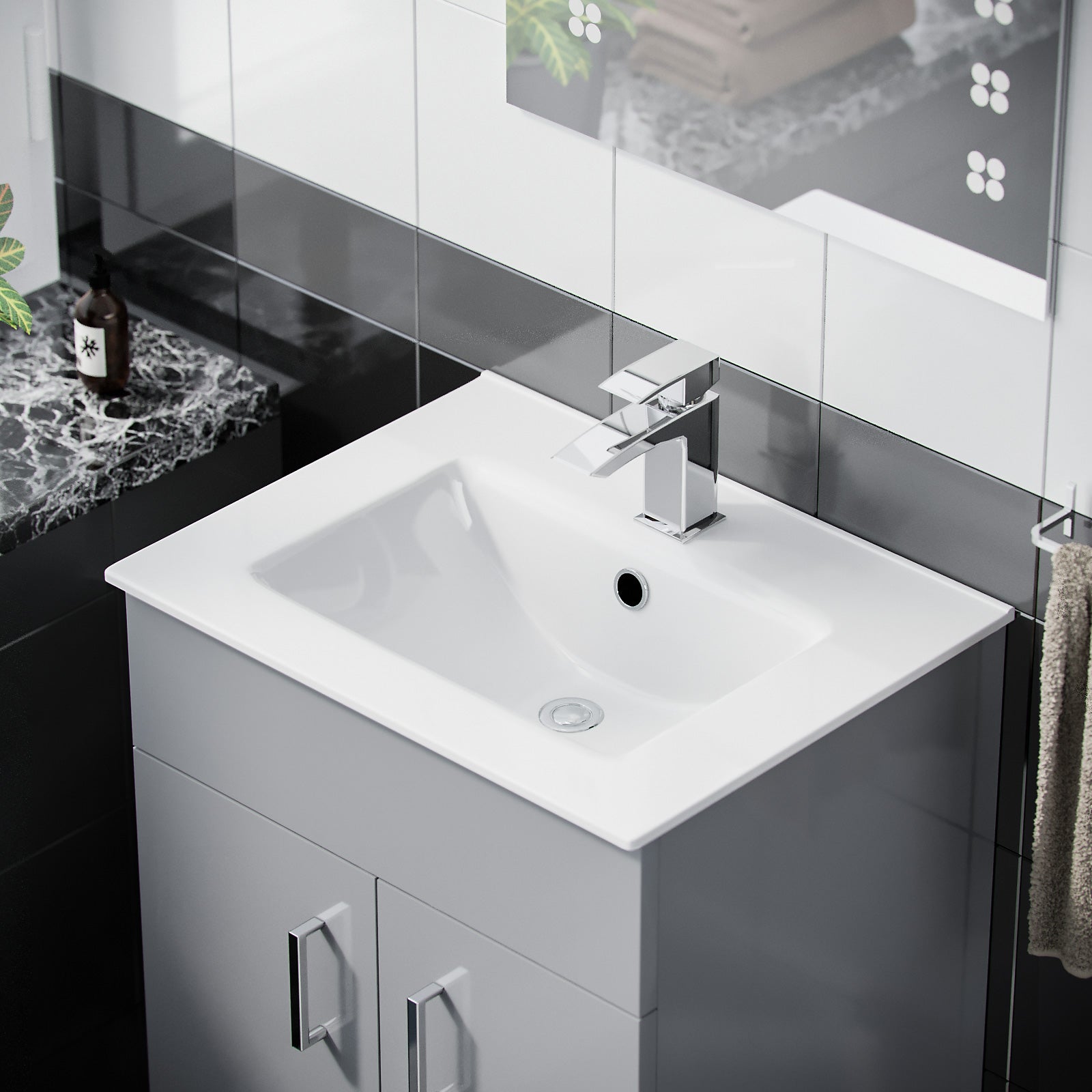 Nanuya 500mm Grey Floorstanding Slim Basin Vanity Unit