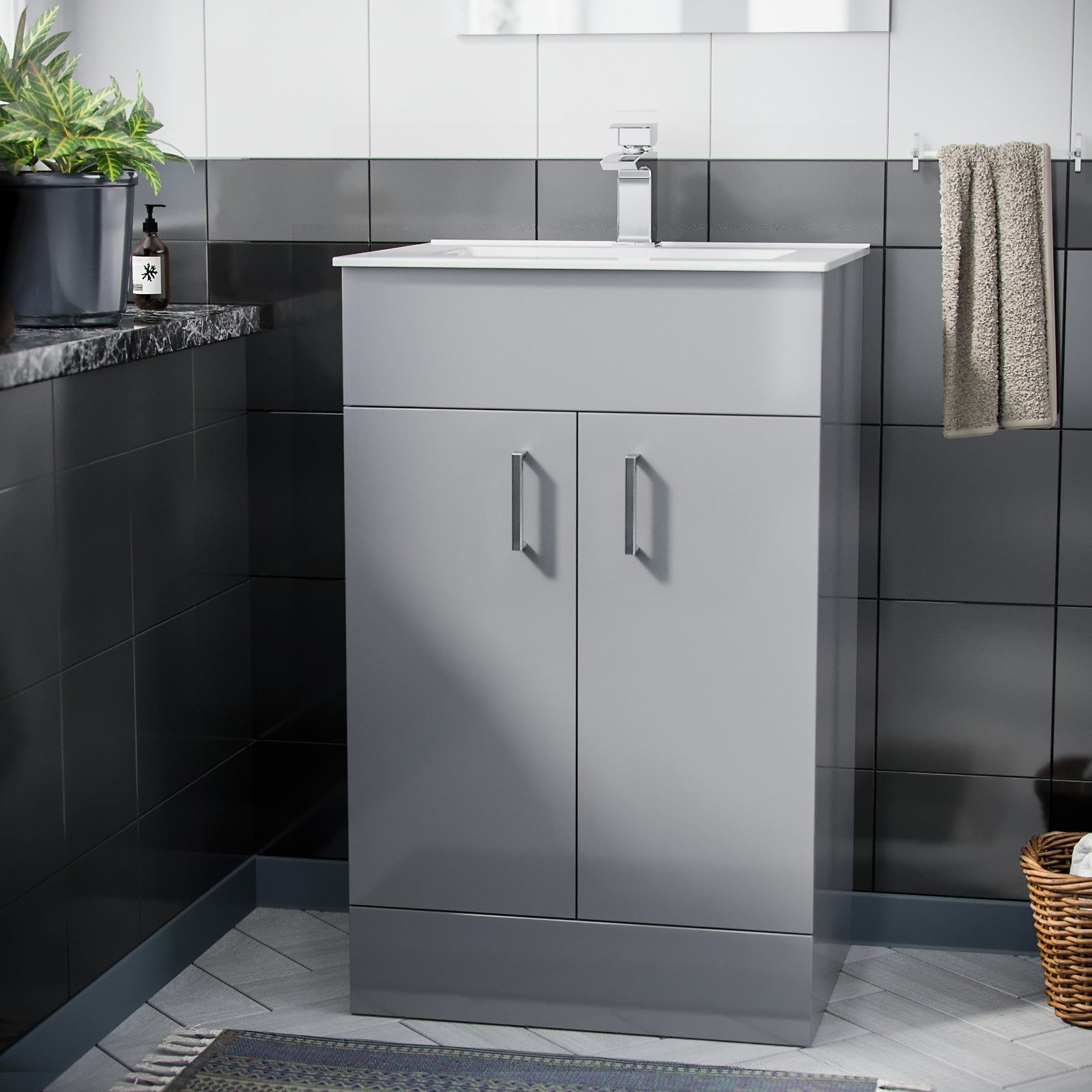 Nanuya 500mm Grey Floorstanding Slim Basin Vanity Unit