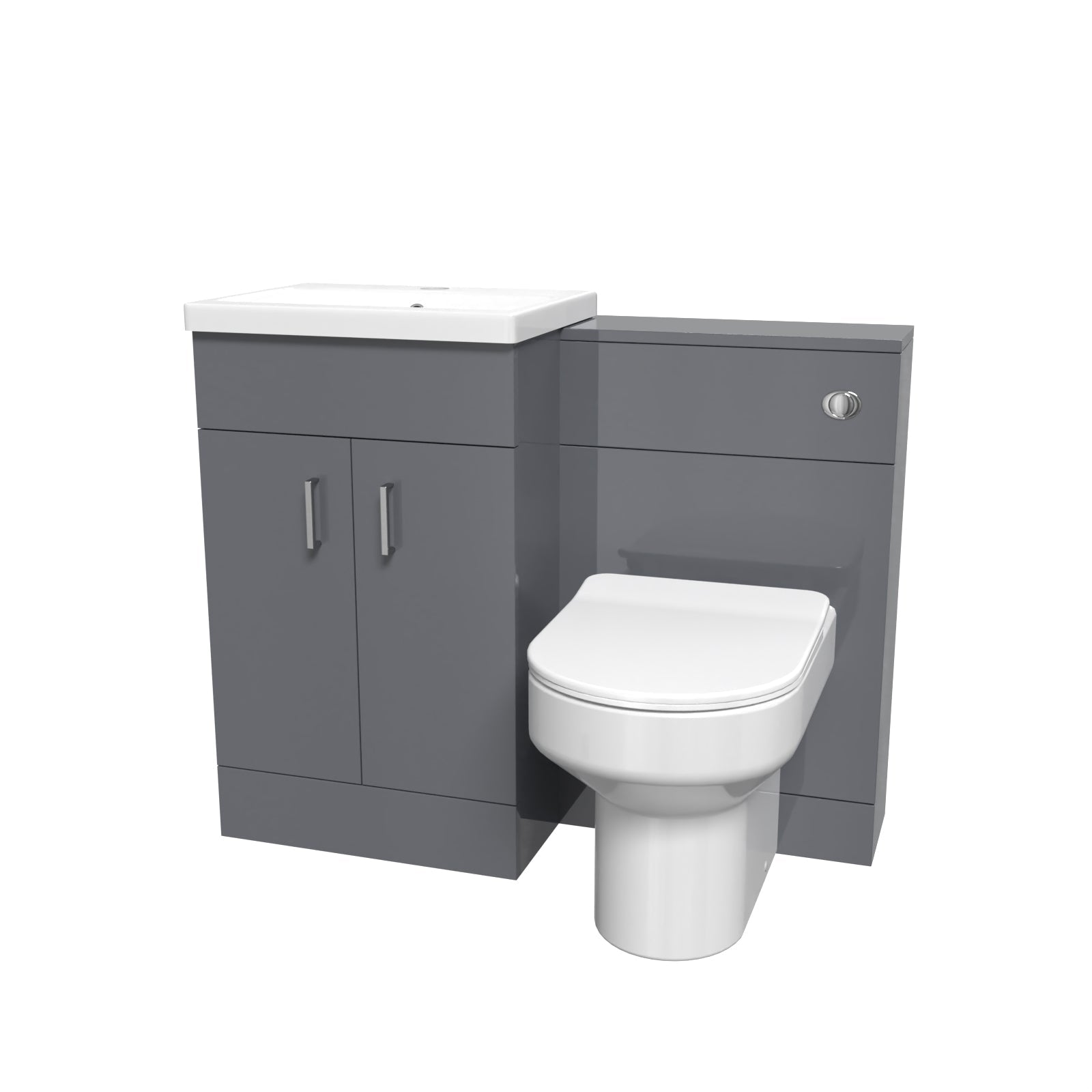 Nanuya Grey Vanity Basin Cabinet, WC Unit & Comfort Back To Wall Toilet