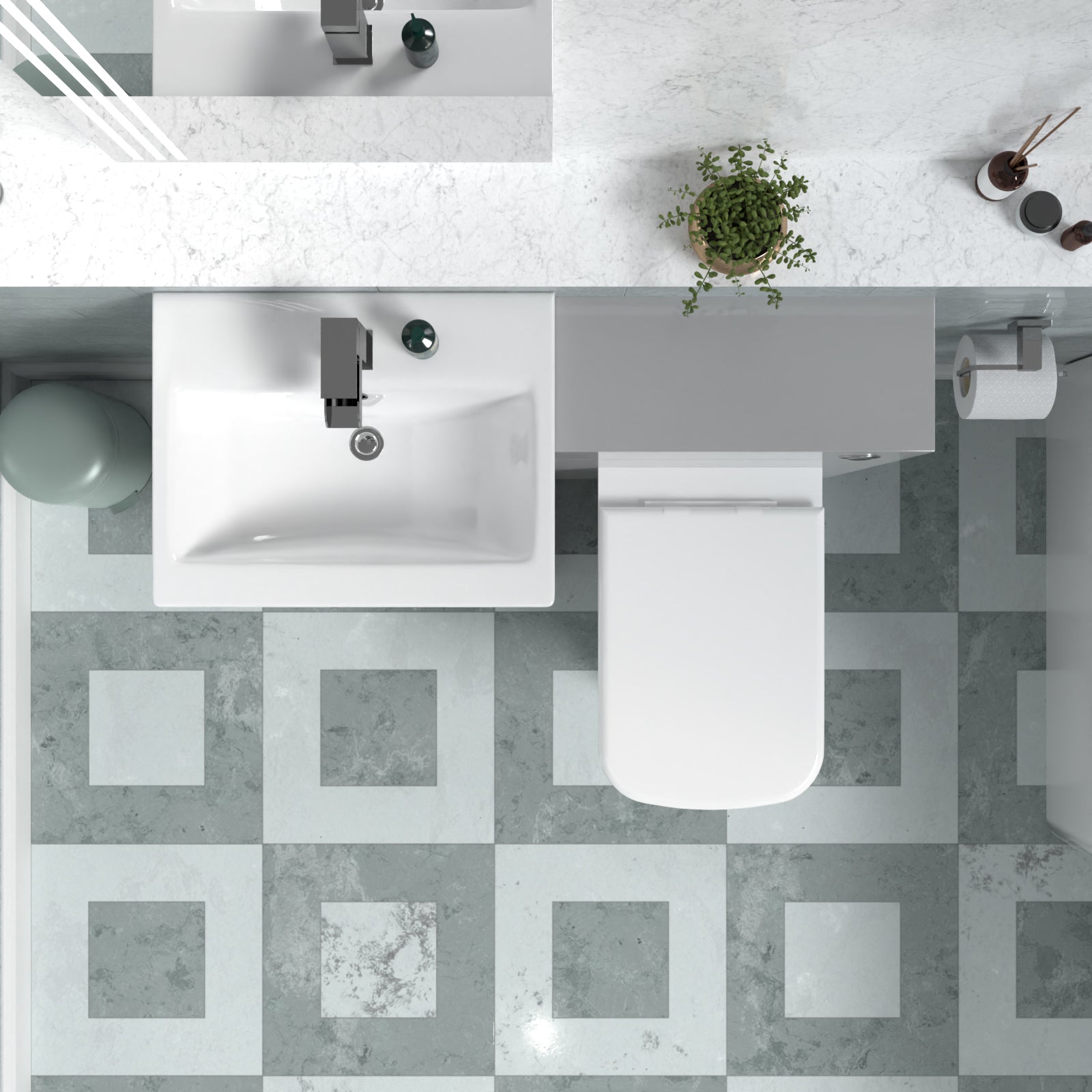 Nanuya 1000mm Grey Vanity Basin Cabinet, WC Unit & Rimless Back To Wall Toilet