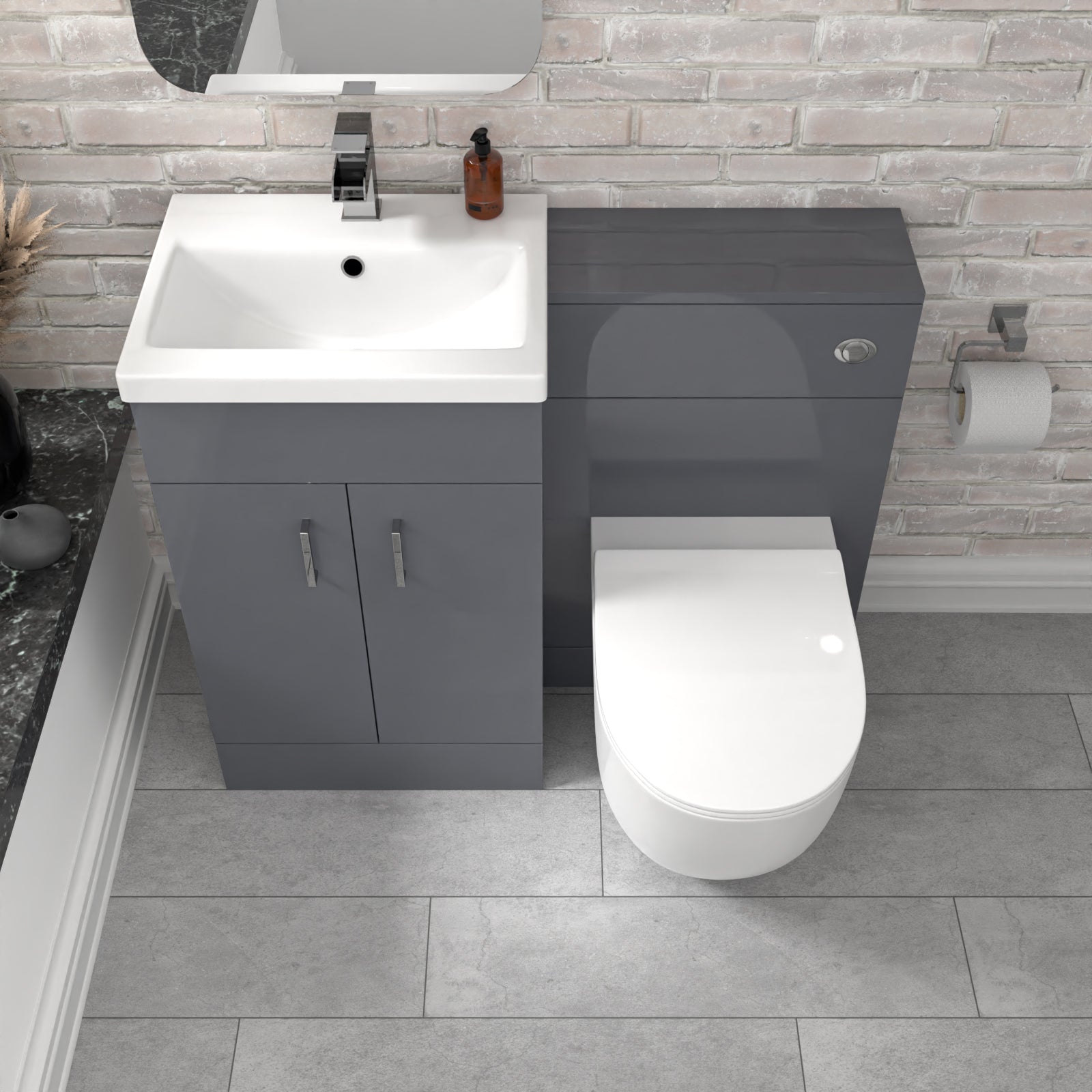 Nanuya 1000mm Freestanding Light Grey Basin Vanity & Back To Wall Toilet