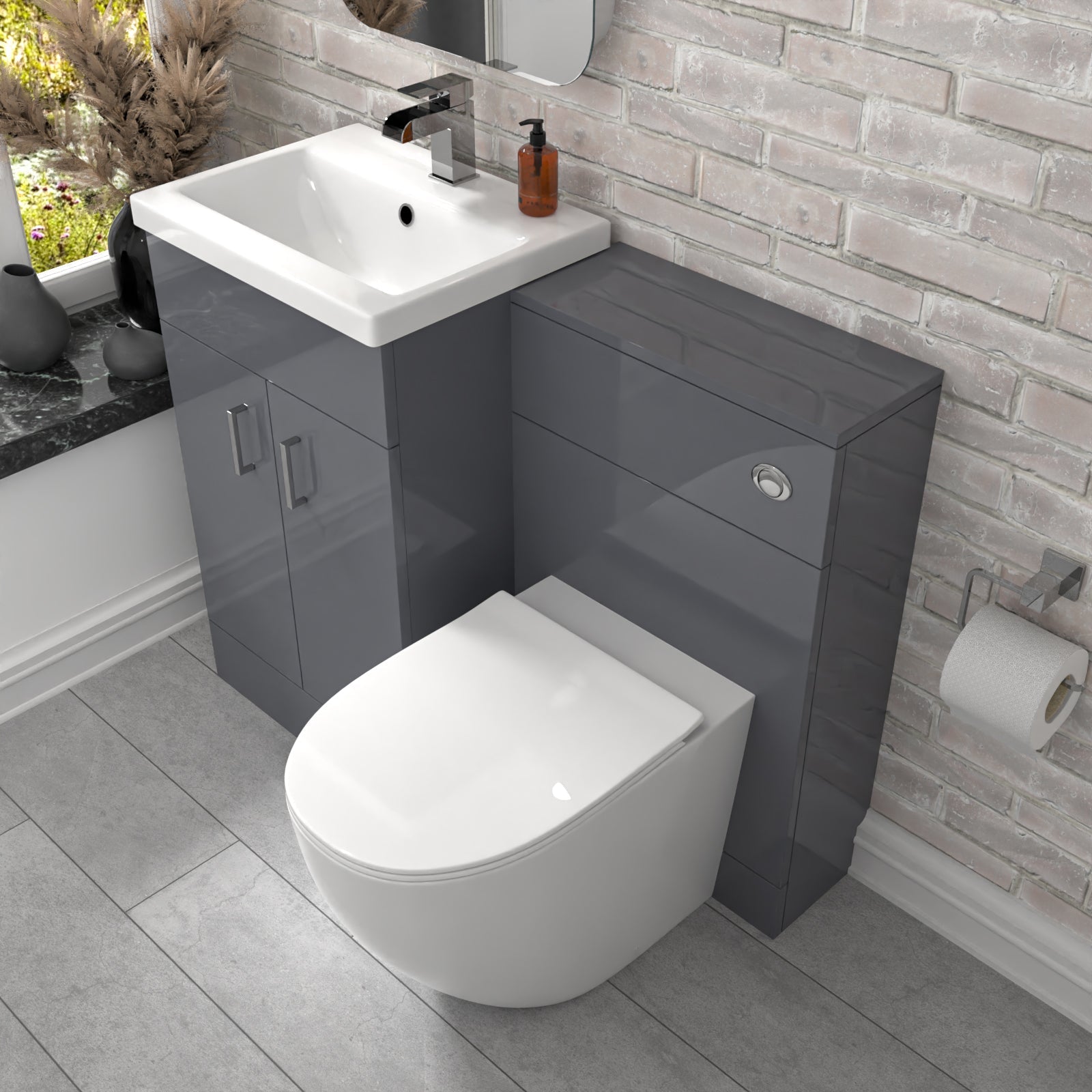Nanuya 1000mm Freestanding Light Grey Basin Vanity & Back To Wall Toilet