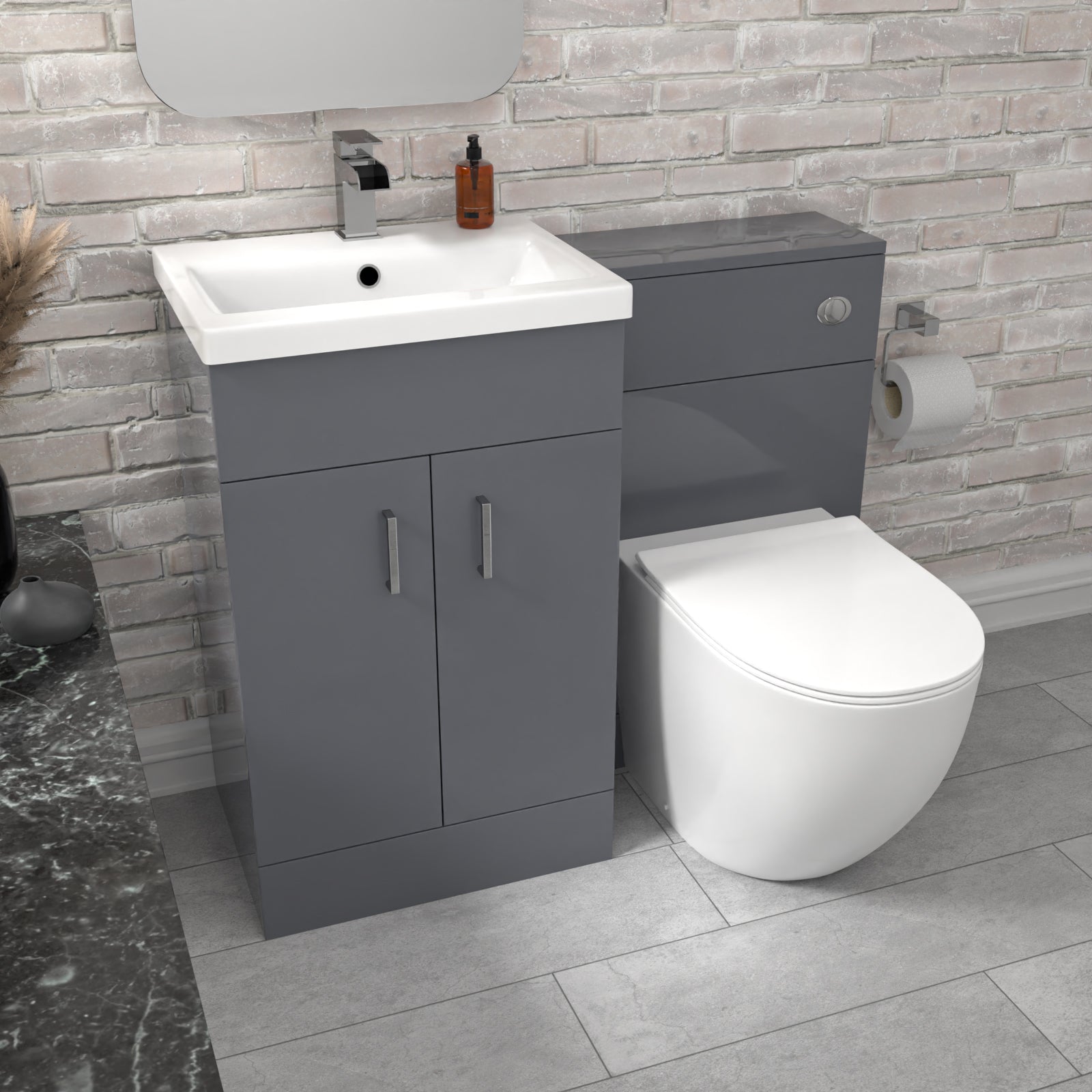 Nanuya 1000mm Freestanding Light Grey Basin Vanity & Back To Wall Toilet
