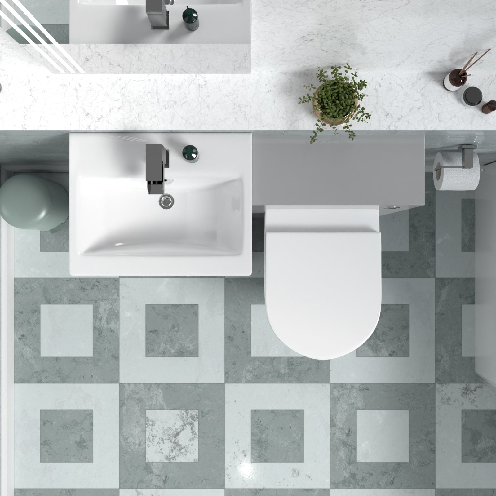 Nanuya 1000mm Basin Vanity Cabinet, WC Unit Grey & Rimless Back To Wall Toilet