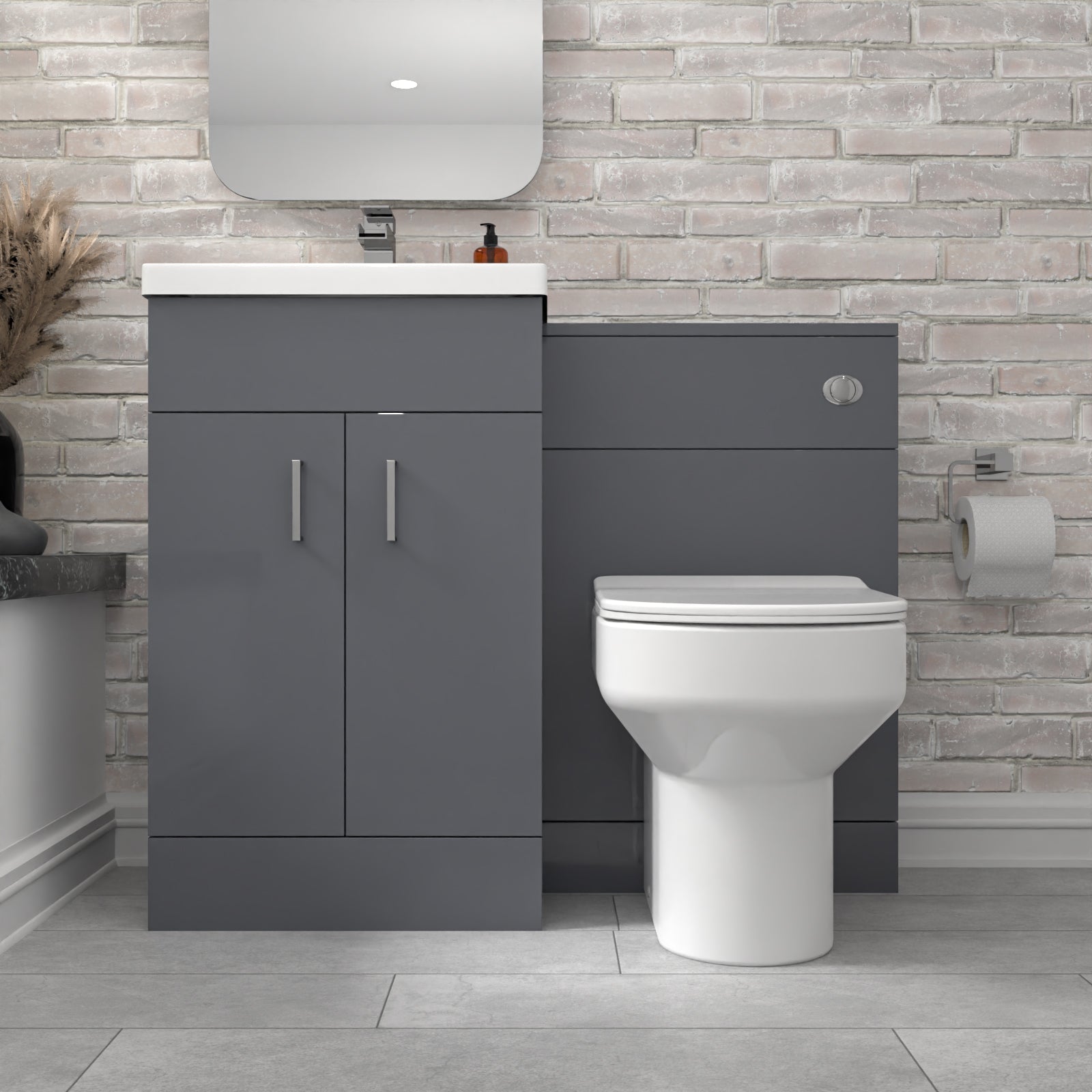 Nanuya 1000mm Grey Vanity Basin Cabinet, WC Unit & Comfort Back To Wall Toilet
