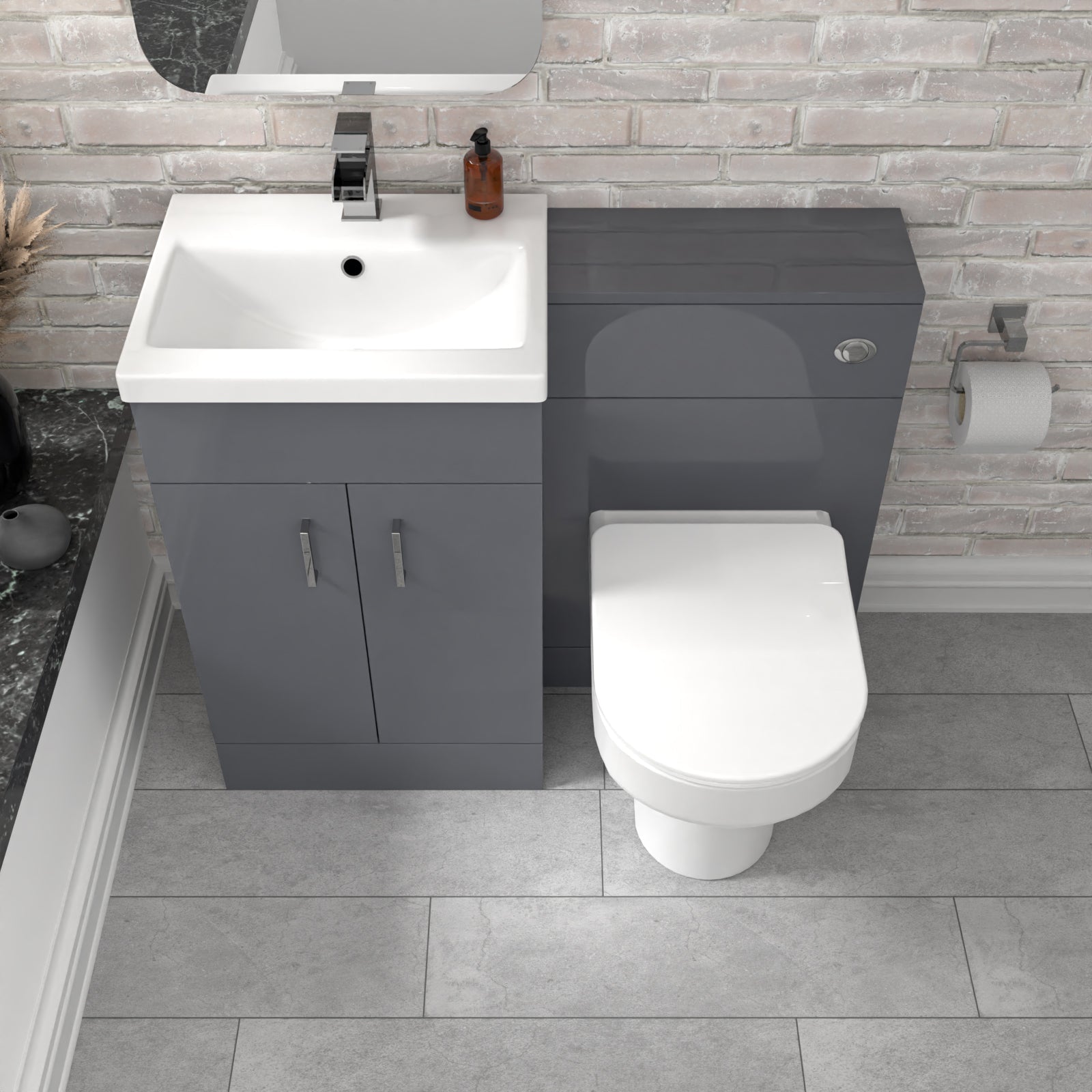 Nanuya 1000mm Grey Vanity Basin Cabinet, WC Unit & Comfort Back To Wall Toilet