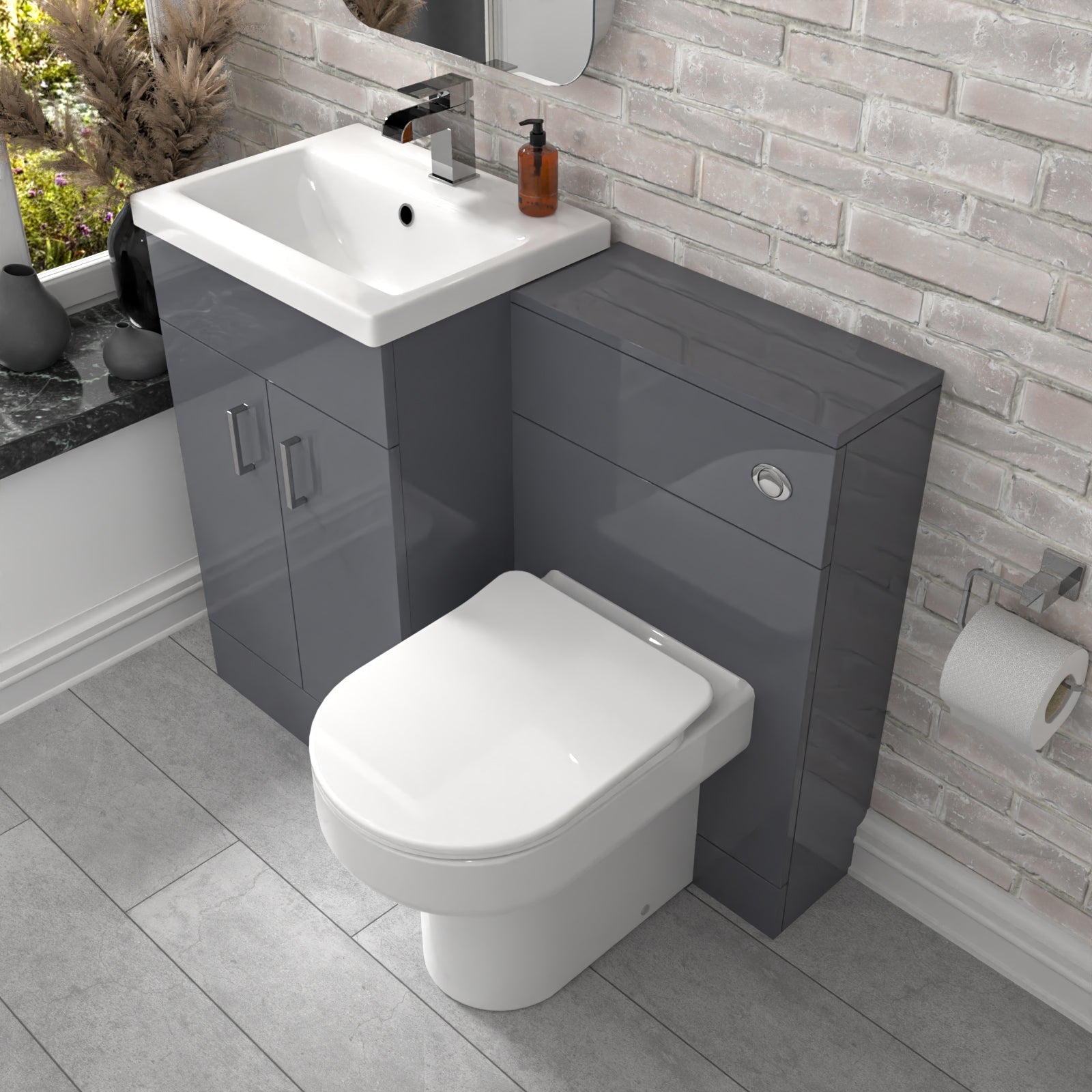 Nanuya 1000mm Grey Vanity Basin Cabinet, WC Unit & Comfort Back To Wall Toilet