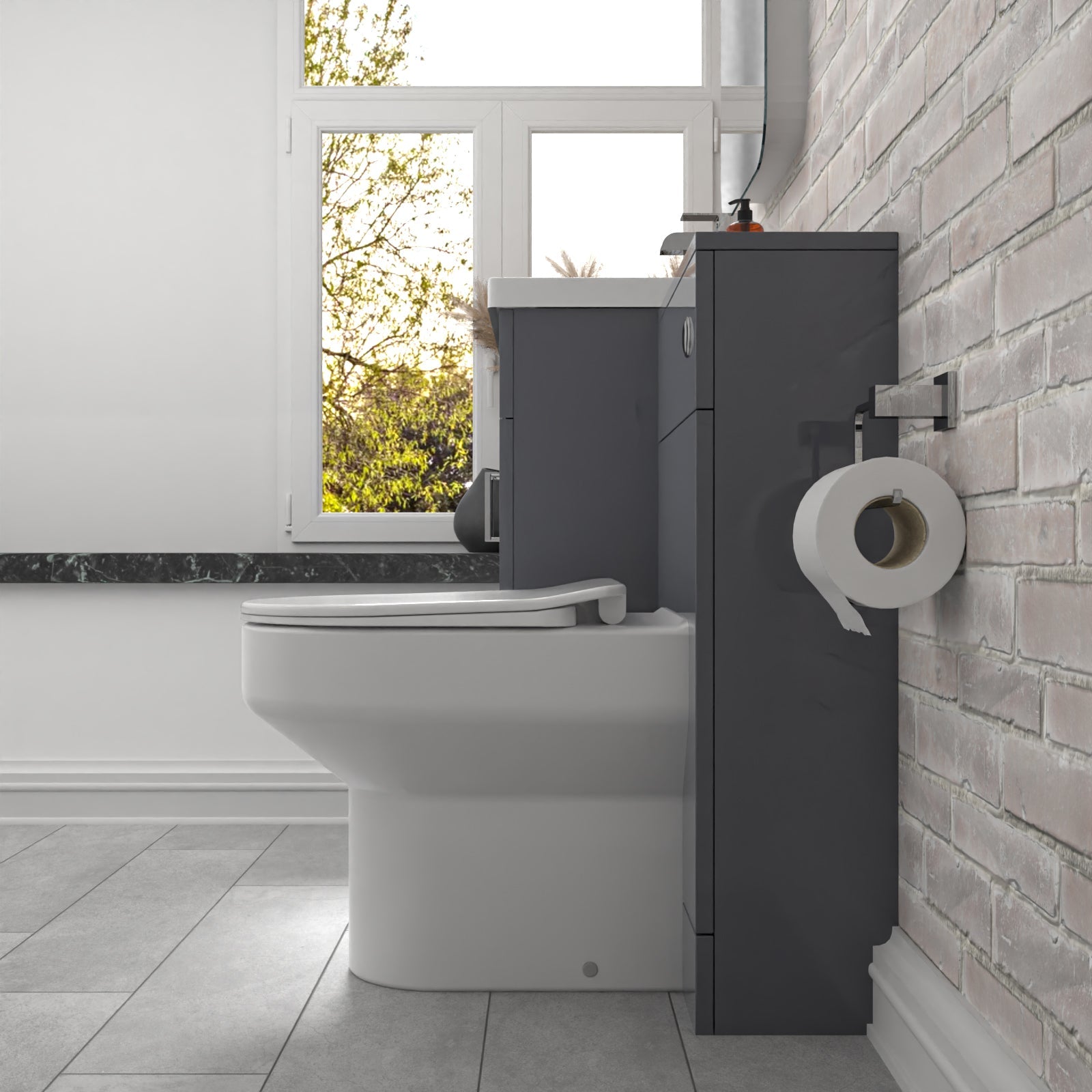 Nanuya 1000mm Grey Vanity Basin Cabinet, WC Unit & Comfort Back To Wall Toilet