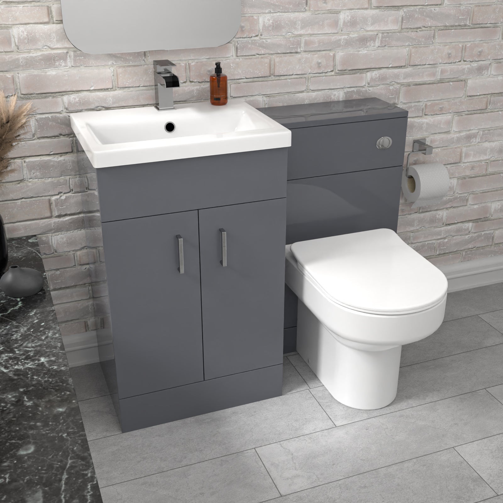 Nanuya 1000mm Grey Vanity Basin Cabinet, WC Unit & Comfort Back To Wall Toilet