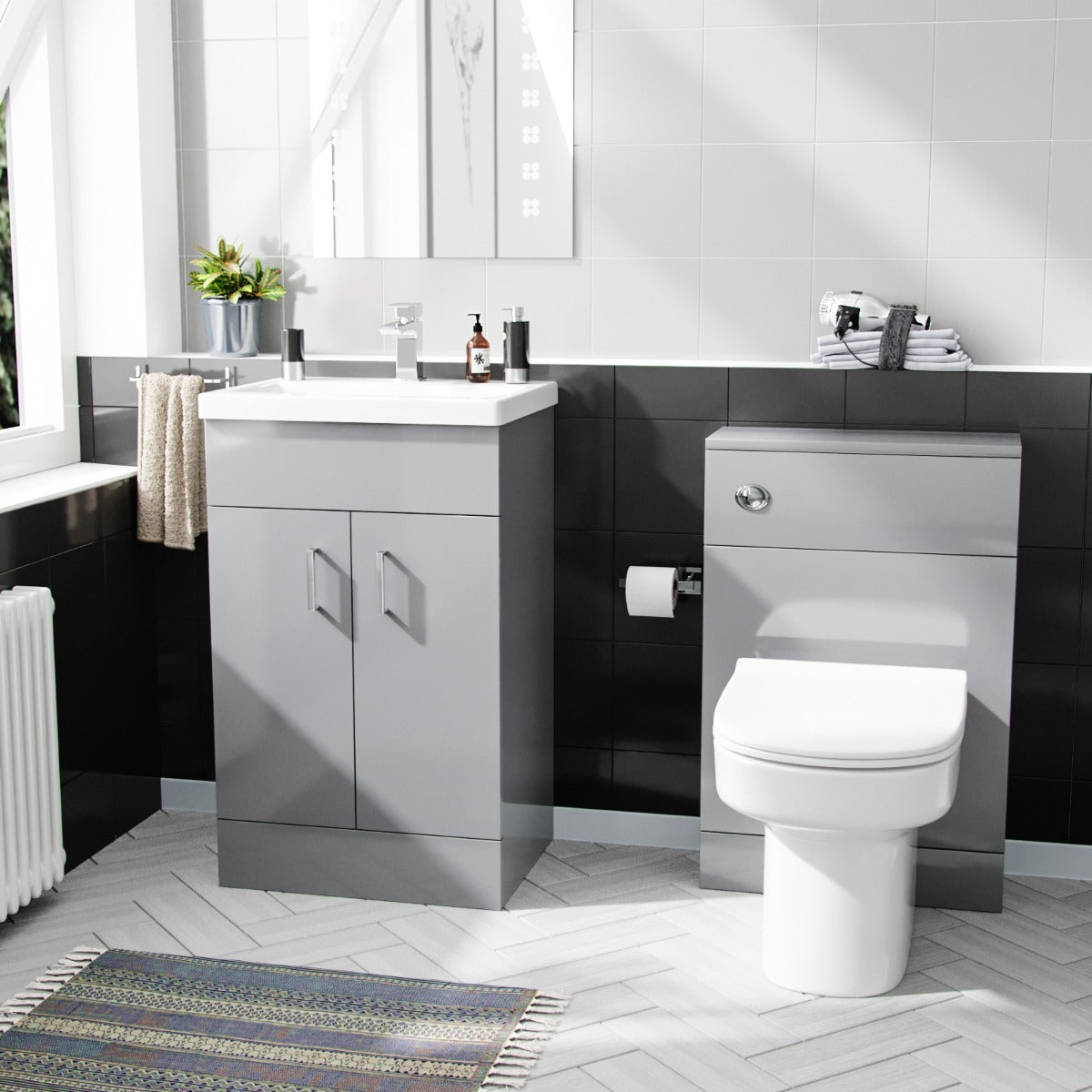 Nanuya 500mm Vanity Basin Unit & WC Unit & Chem Back to Wall Grey `
