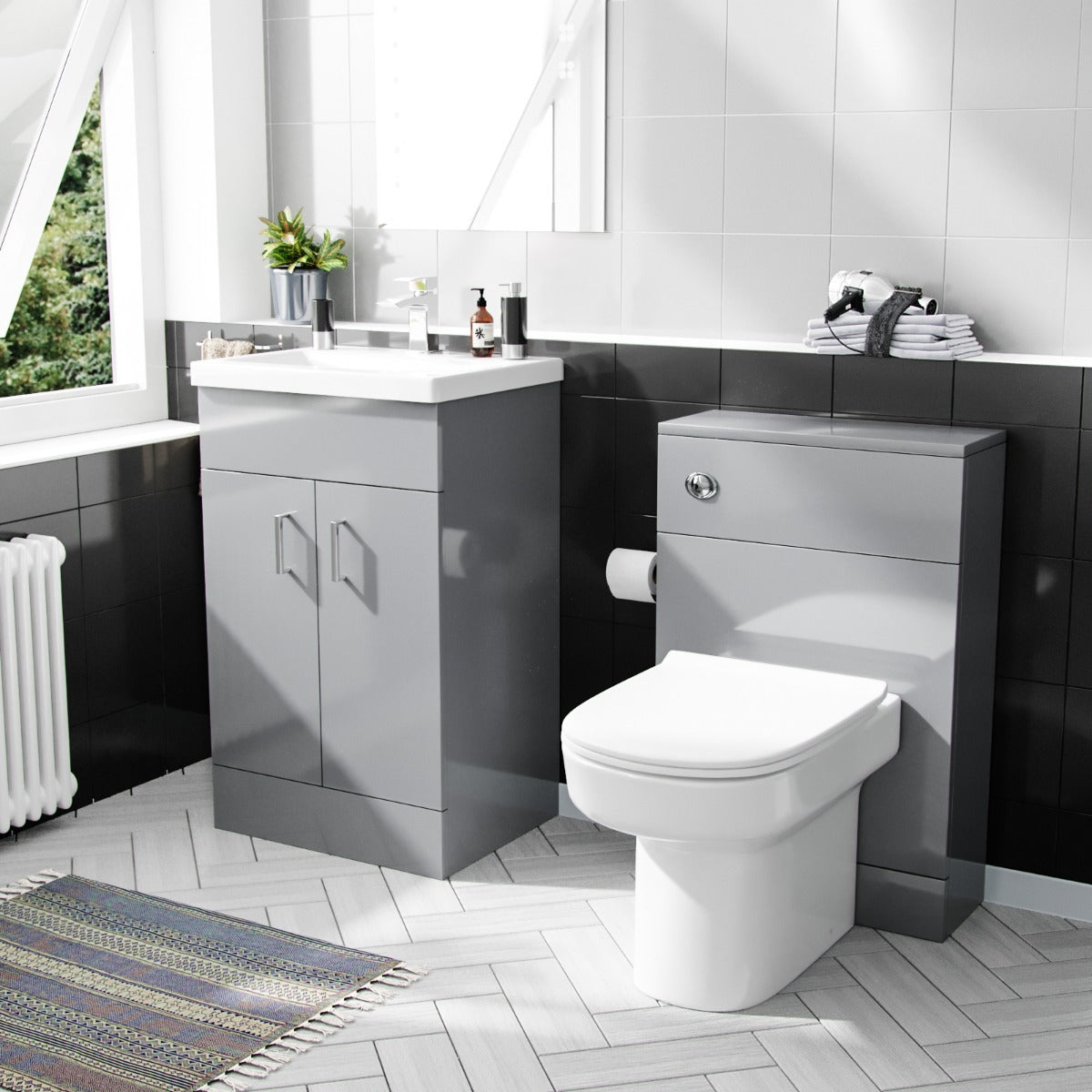Nanuya 500mm Vanity Basin Unit & WC Unit & Chem Back to Wall Grey `