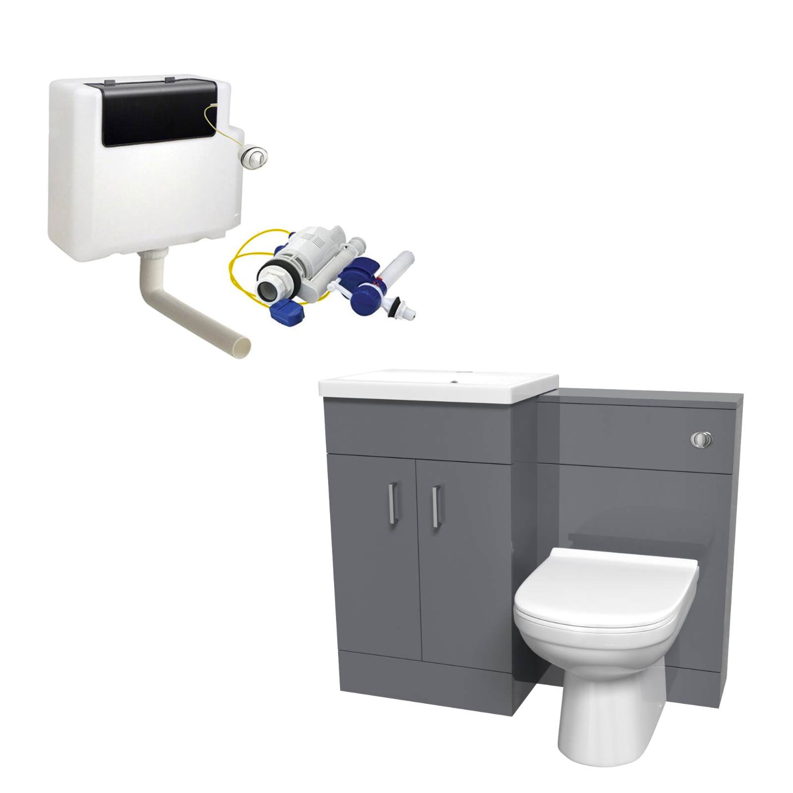 Nanuya 1000mm Grey Freestanding Basin Vanity Unit & Back To Wall Toilet