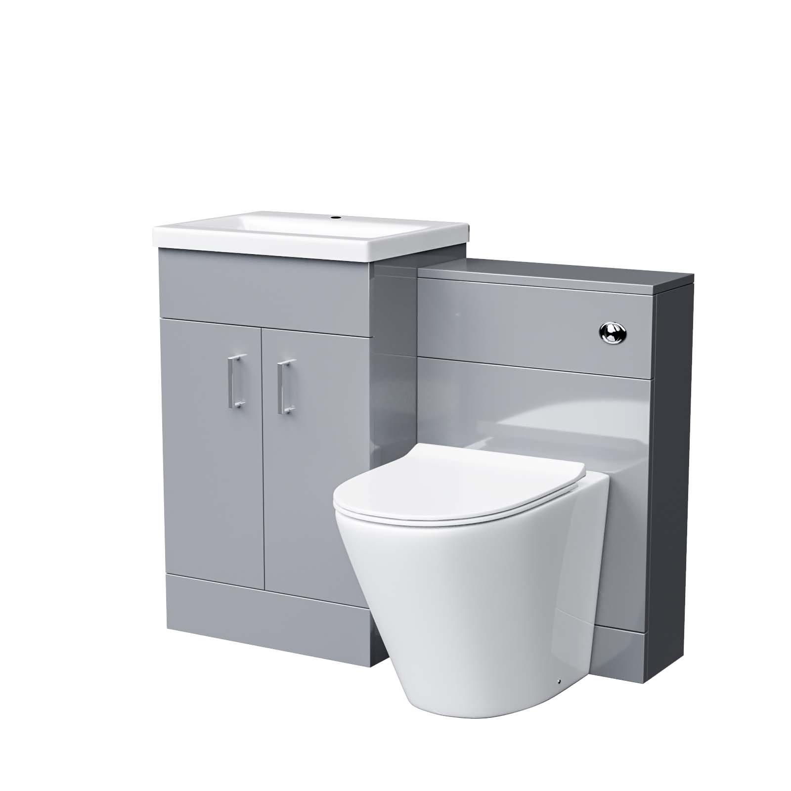 500mm Light Grey Wall Hung Vanity Basin Unit & Round Rimless Toilet Pan Nanuya