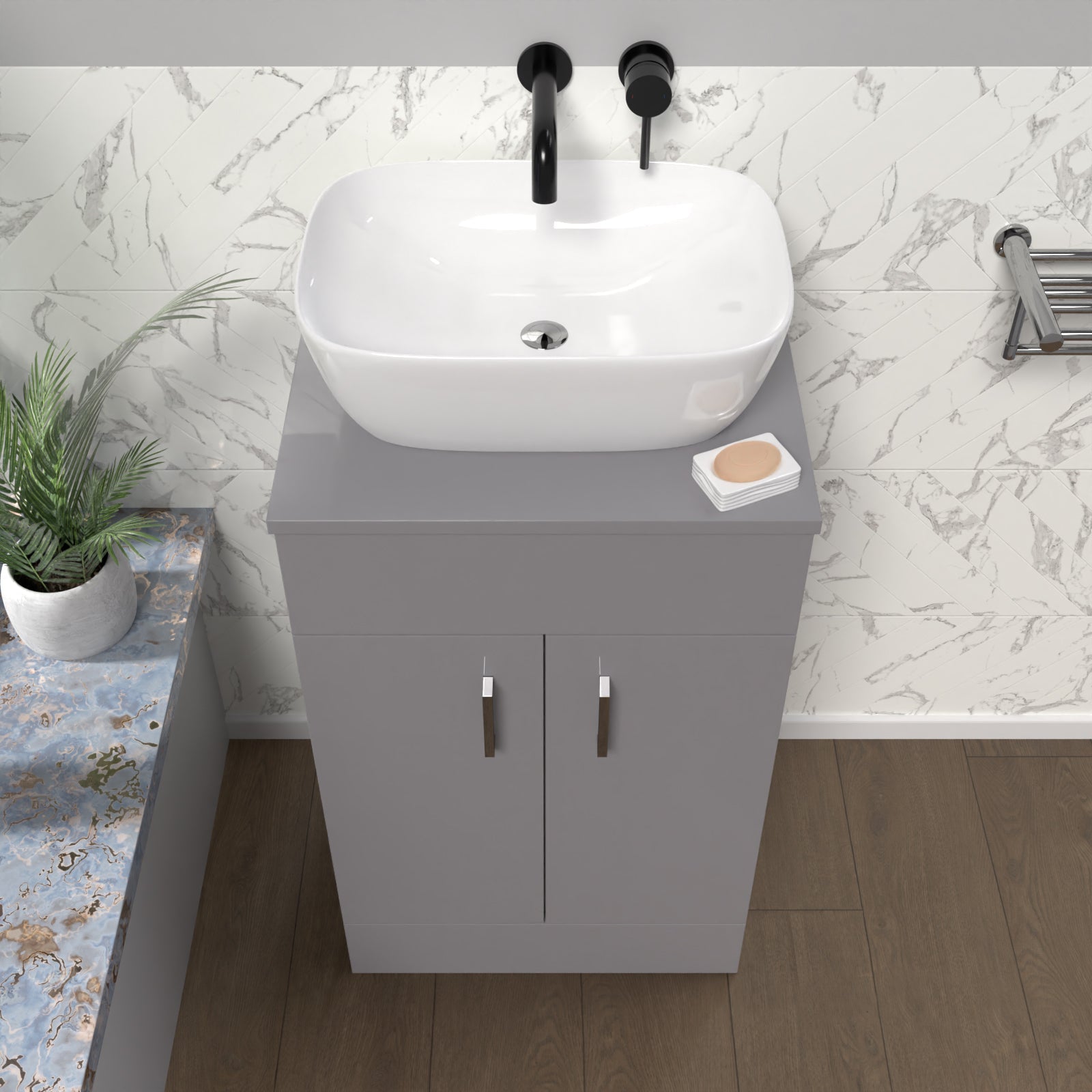 Nanuya 500mm Grey Vanity Unit With Countertop & Rounded Rectangle Basin