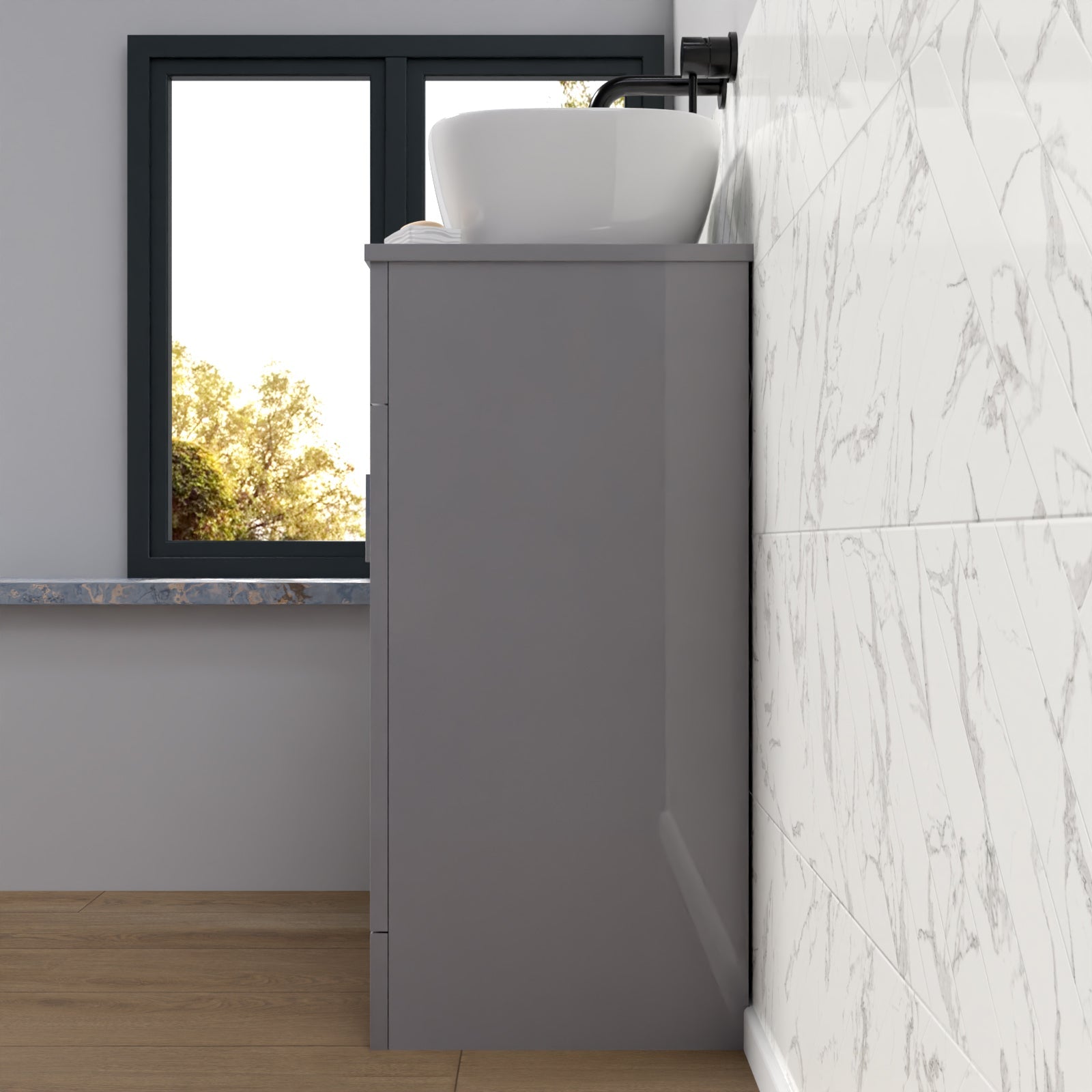 Nanuya 500mm Grey Vanity Unit With Countertop & Rounded Rectangle Basin