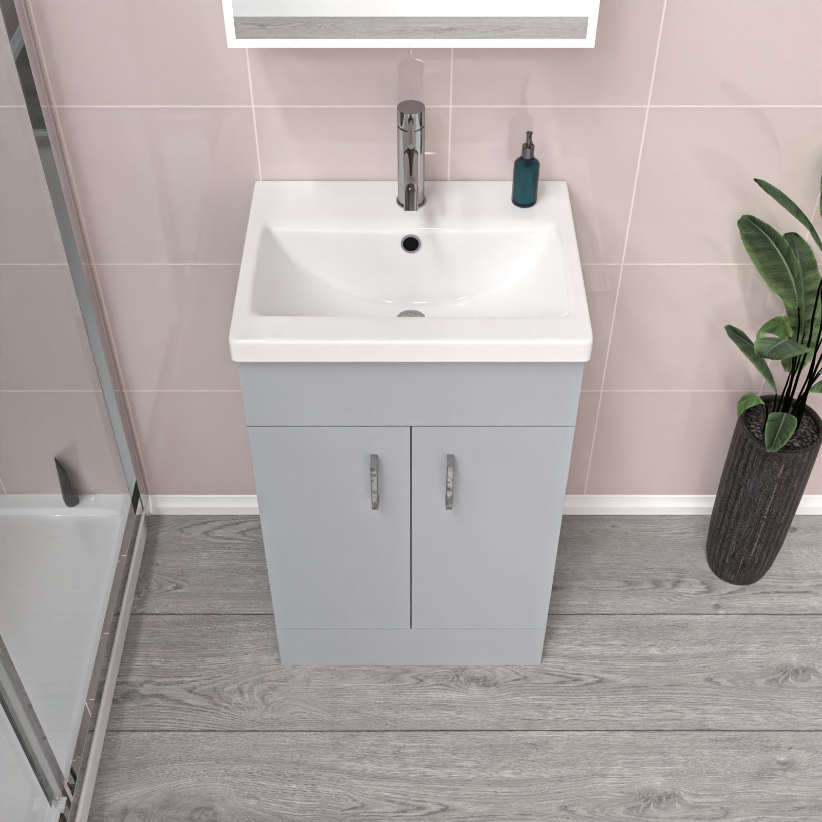 Nanuya Matte Grey 500mm Floor Standing Vanity Unit & White Basin Flat Pack