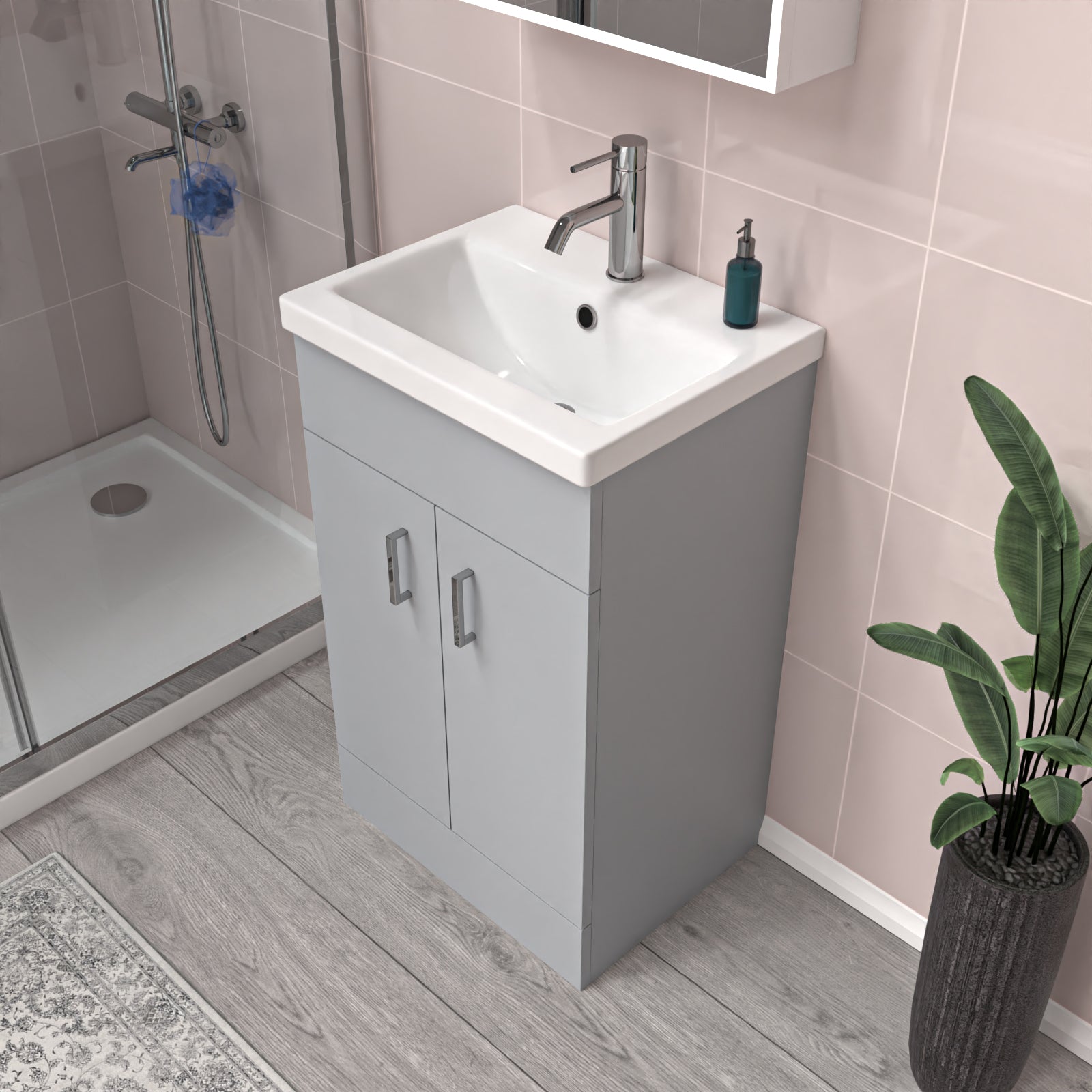 Nanuya Matte Grey 500mm Floor Standing Vanity Unit & White Basin Flat Pack