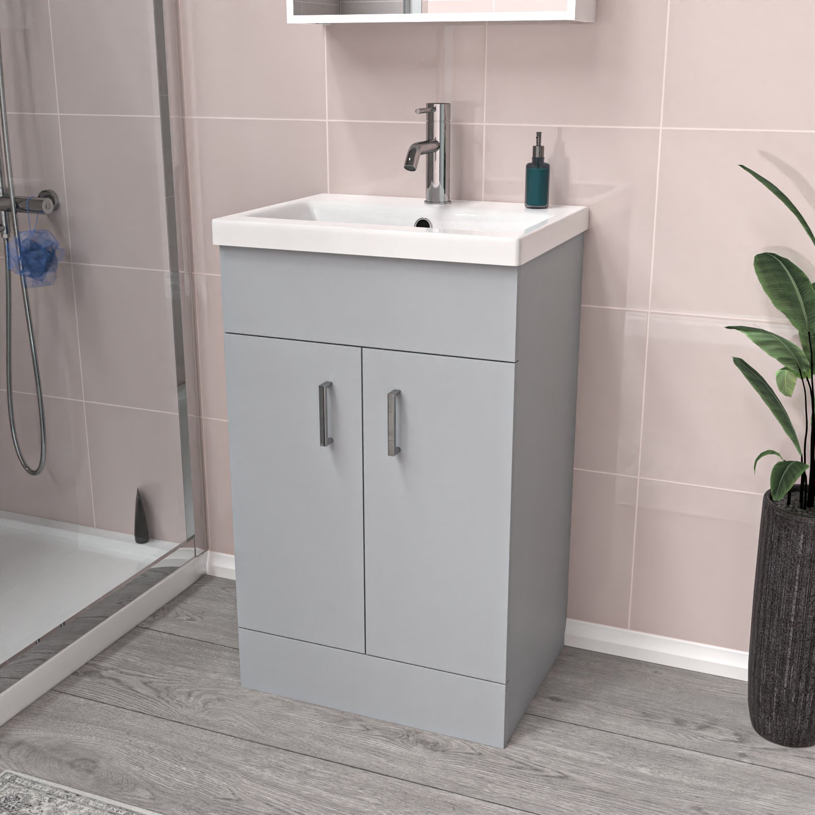 Nanuya Matte Grey 500mm Floor Standing Vanity Unit & White Basin