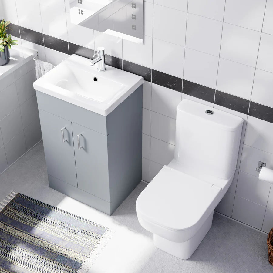 Nanuya 500mm Matte Grey Basin Vanity & Square White Close Coupled Toilet