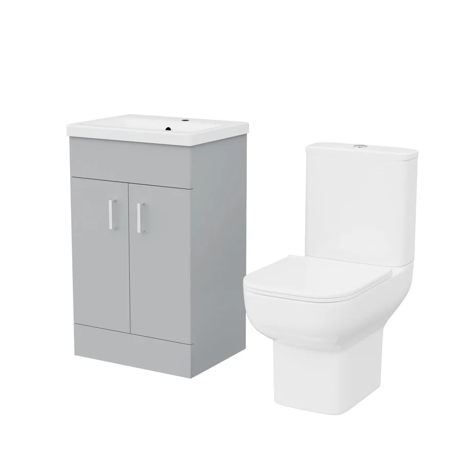 Nanuya 500mm Matte Grey Basin Vanity & Square White Close Coupled Toilet