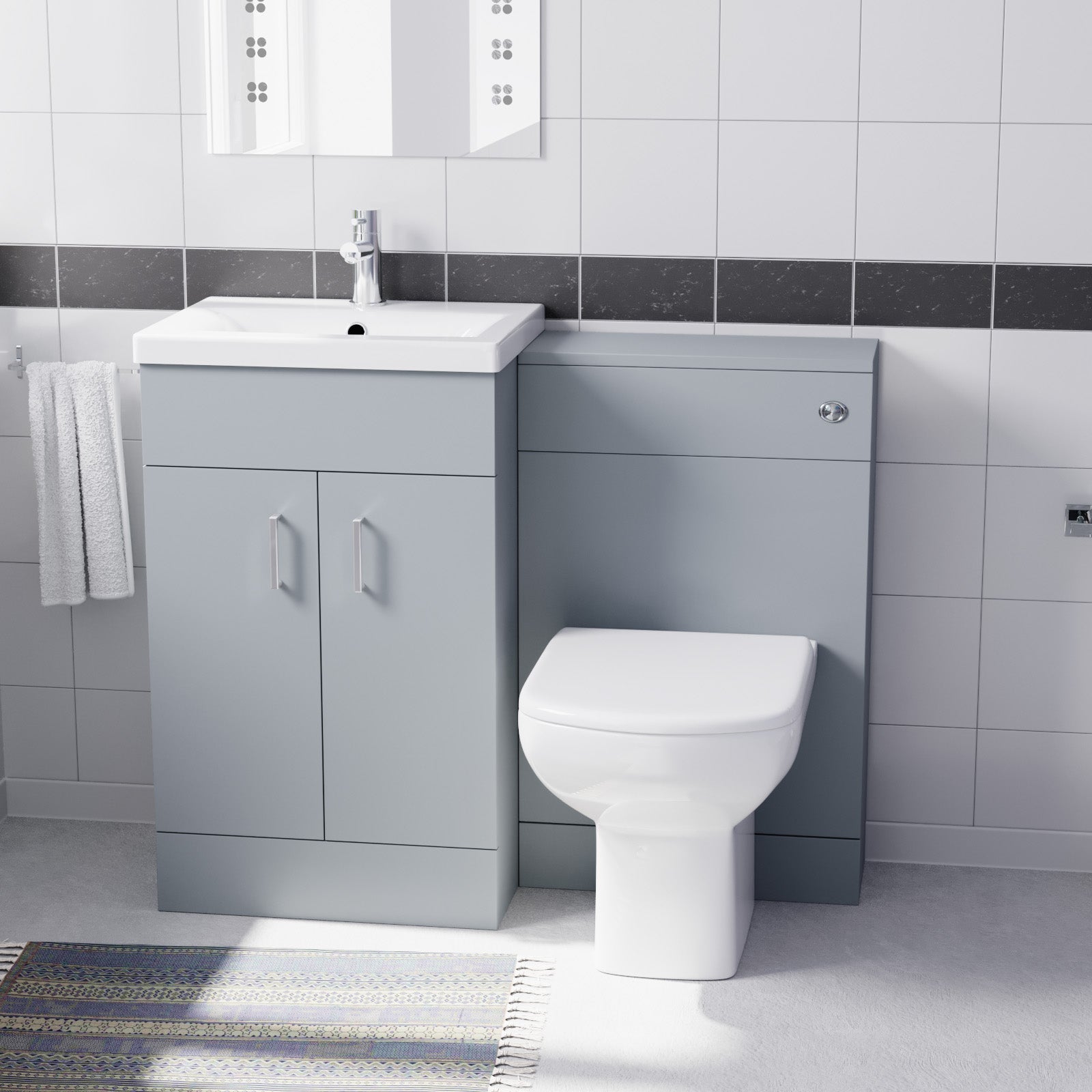 Nanuya Matte Grey 1000mm Freestanding Vanity, WC Unit & Rimless BTW Toilet