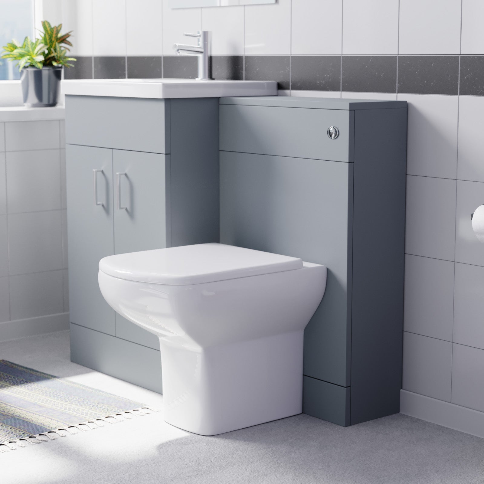 Nanuya Matte Grey 1000mm Freestanding Vanity, WC Unit & Rimless BTW Toilet