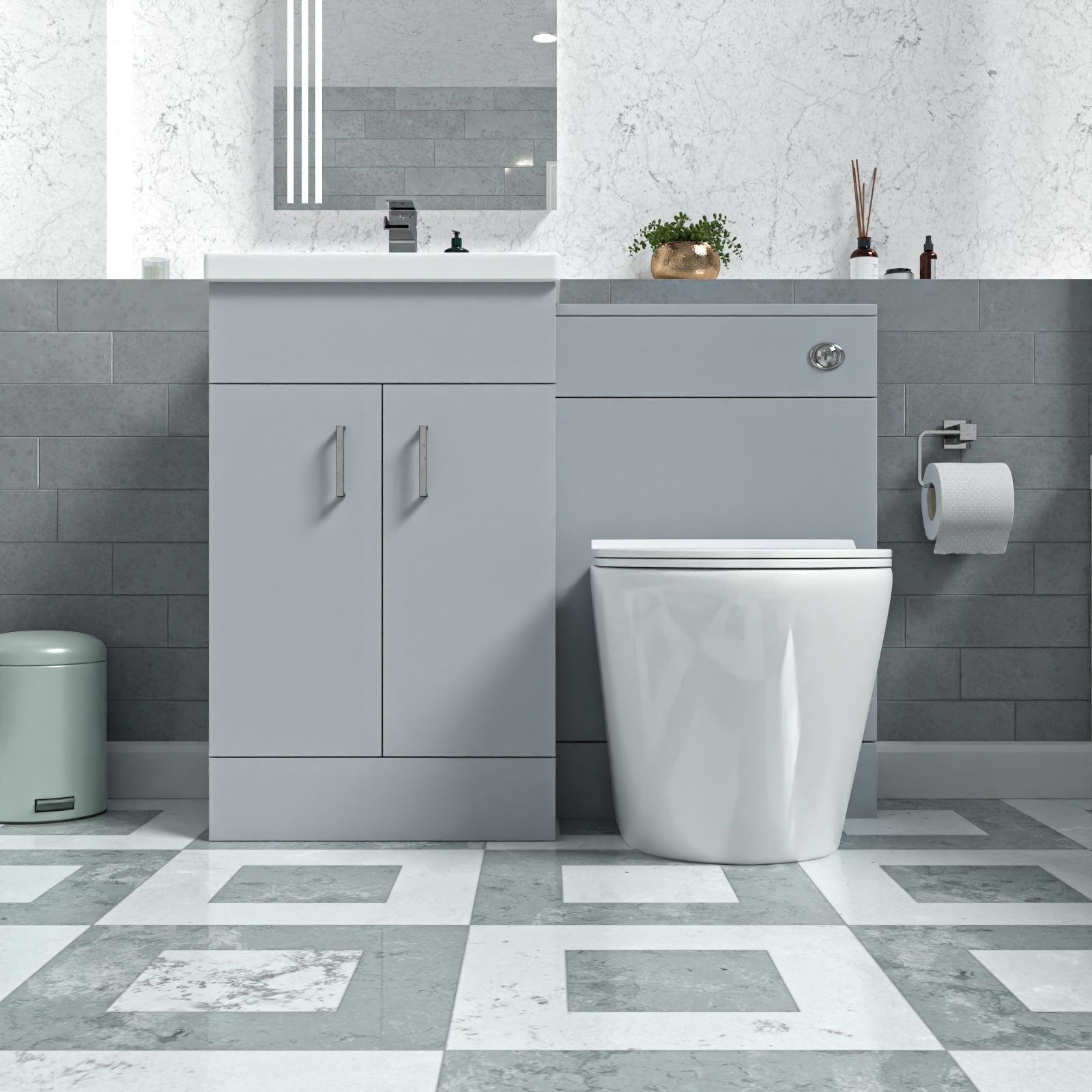 Nanuya Matte Grey 1000mm Vanity Basin WC Vanity Unit & Rimless BTW Toilet