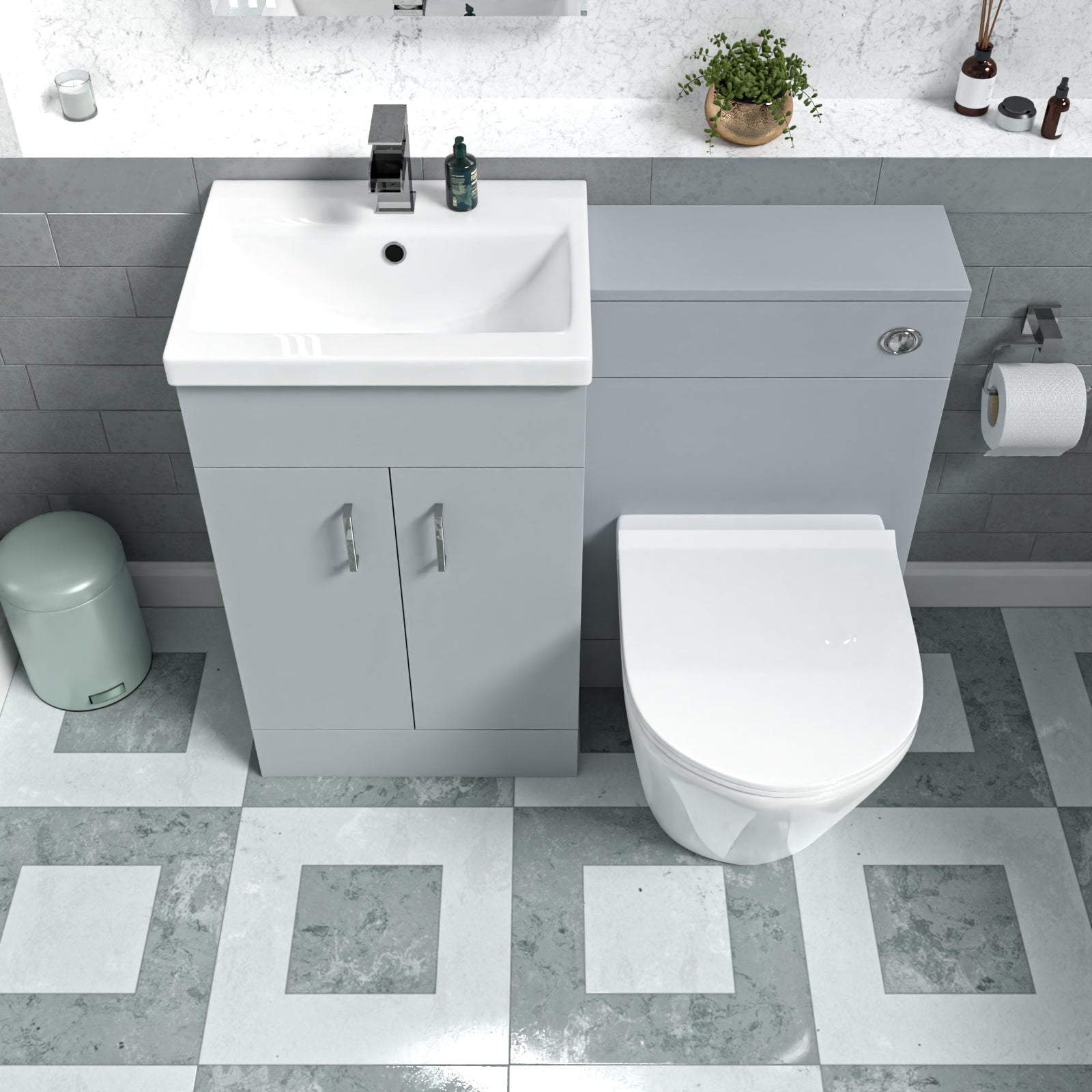 Nanuya 1000mm Matte Grey Vanity Basin WC Vanity Unit & Rimless BTW Toilet