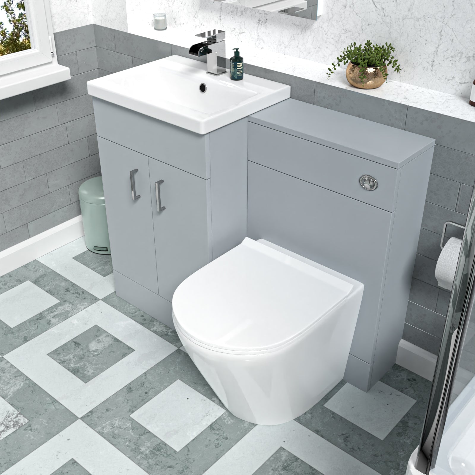 Nanuya 1000mm Matte Grey Vanity Basin WC Vanity Unit & Rimless BTW Toilet