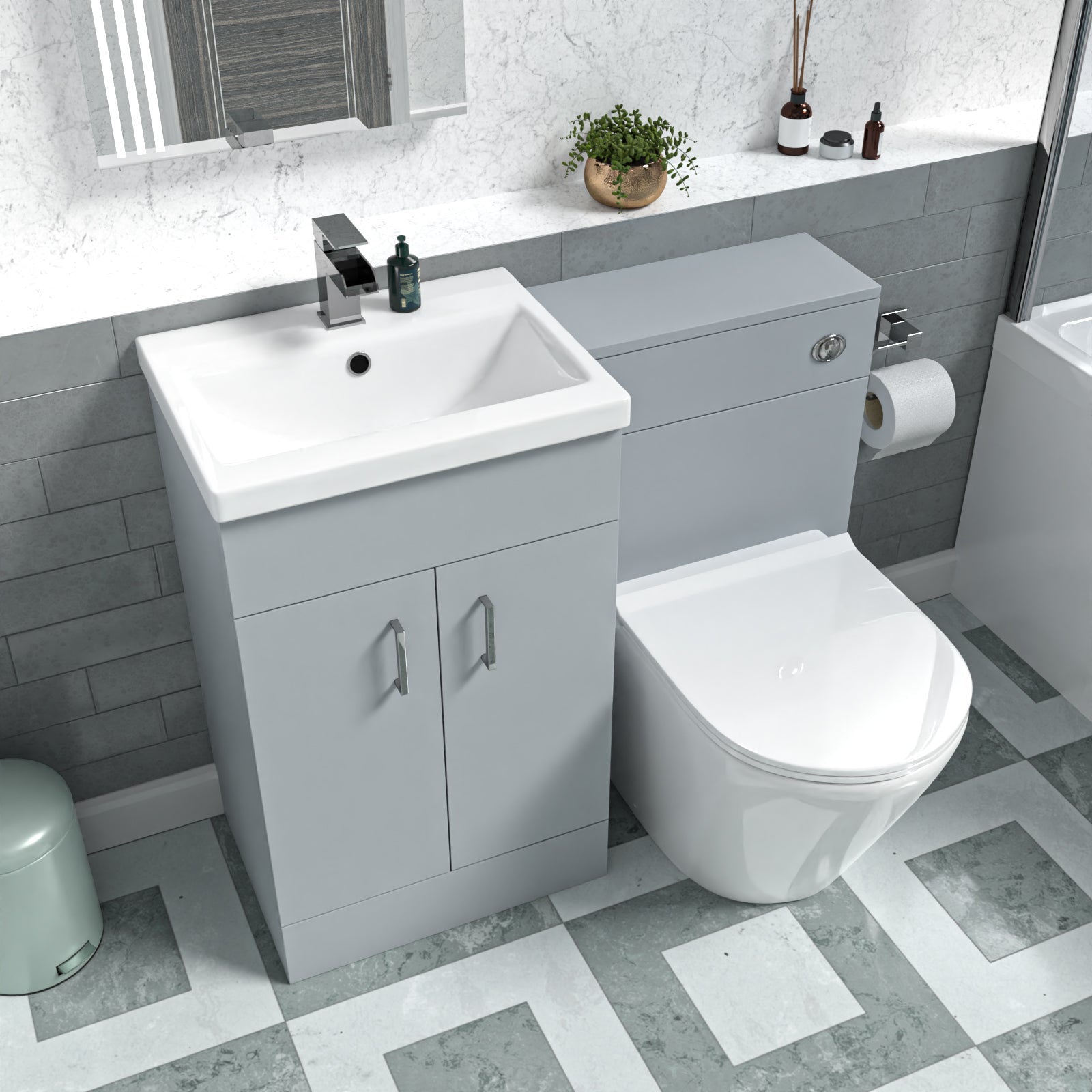 Nanuya 1000mm Matte Grey Vanity Basin WC Vanity Unit & Rimless BTW Toilet