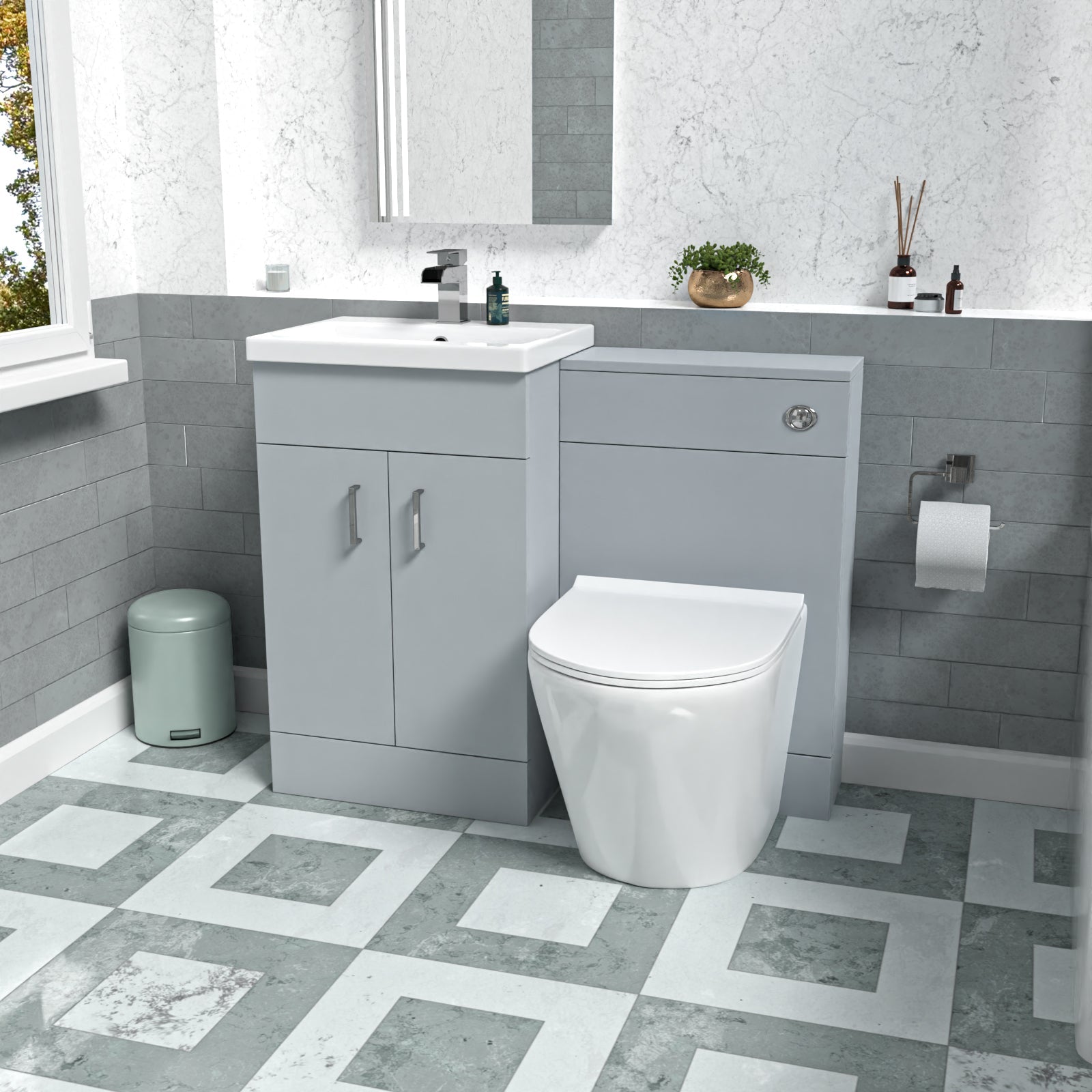 Nanuya Matte Grey 1000mm Vanity Basin WC Vanity Unit & Rimless BTW Toilet