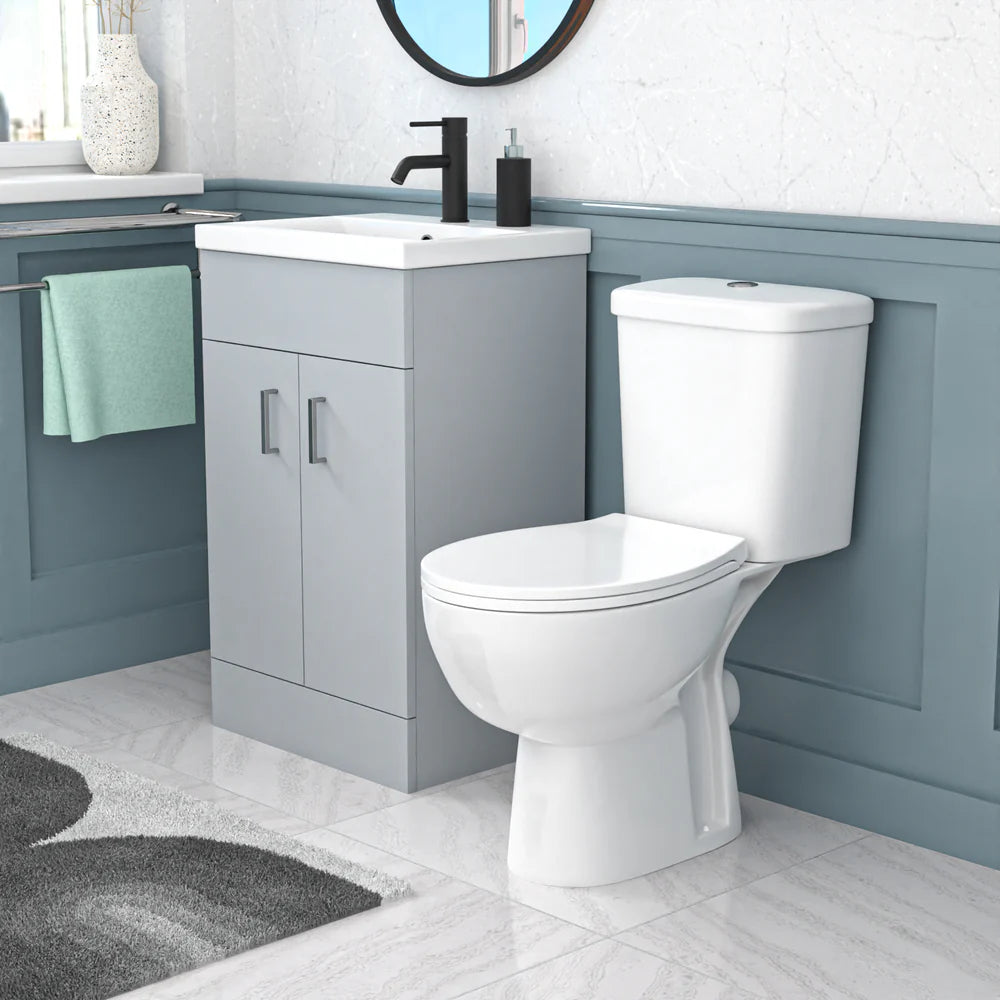Nanuya 500mm Matte Grey Basin Vanity Unit and White Close Coupled Toilet