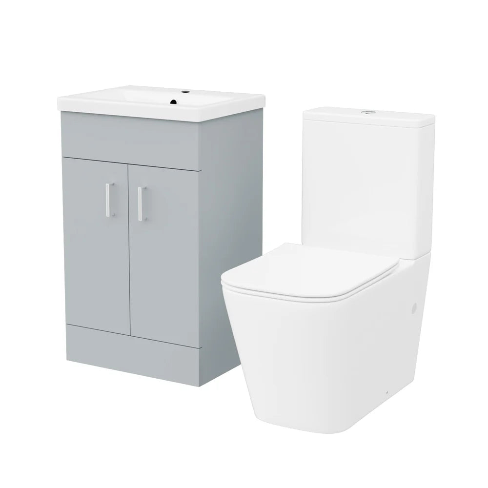 Nanuya 500mm Matte Grey Basin Vanity & Rimless White Close Coupled Toilet