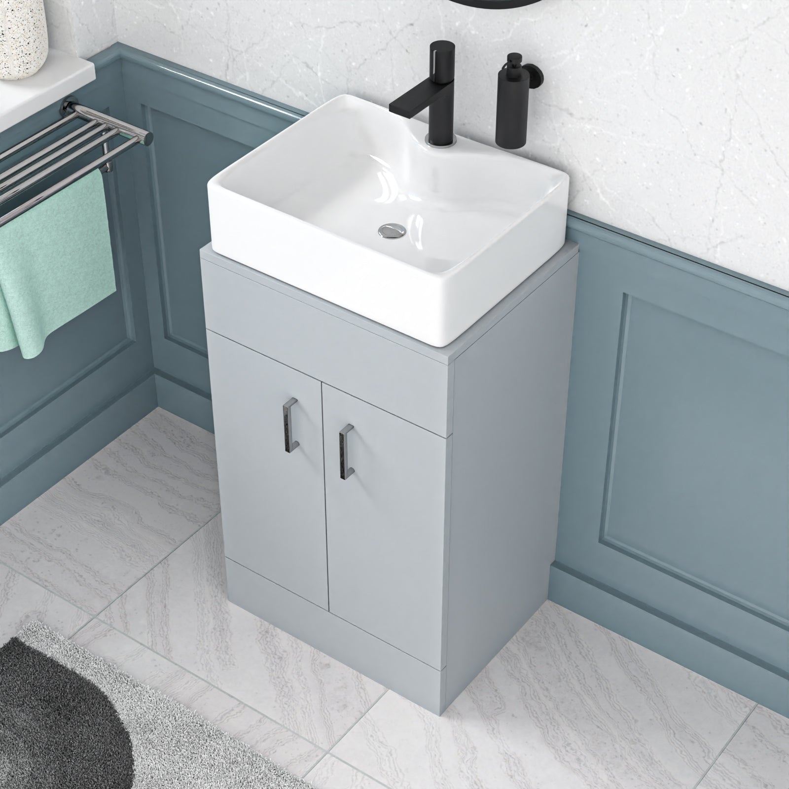 Nanuya 500mm Matte Grey Doors Vanity Unit, Worktop With Square Bowl Basin