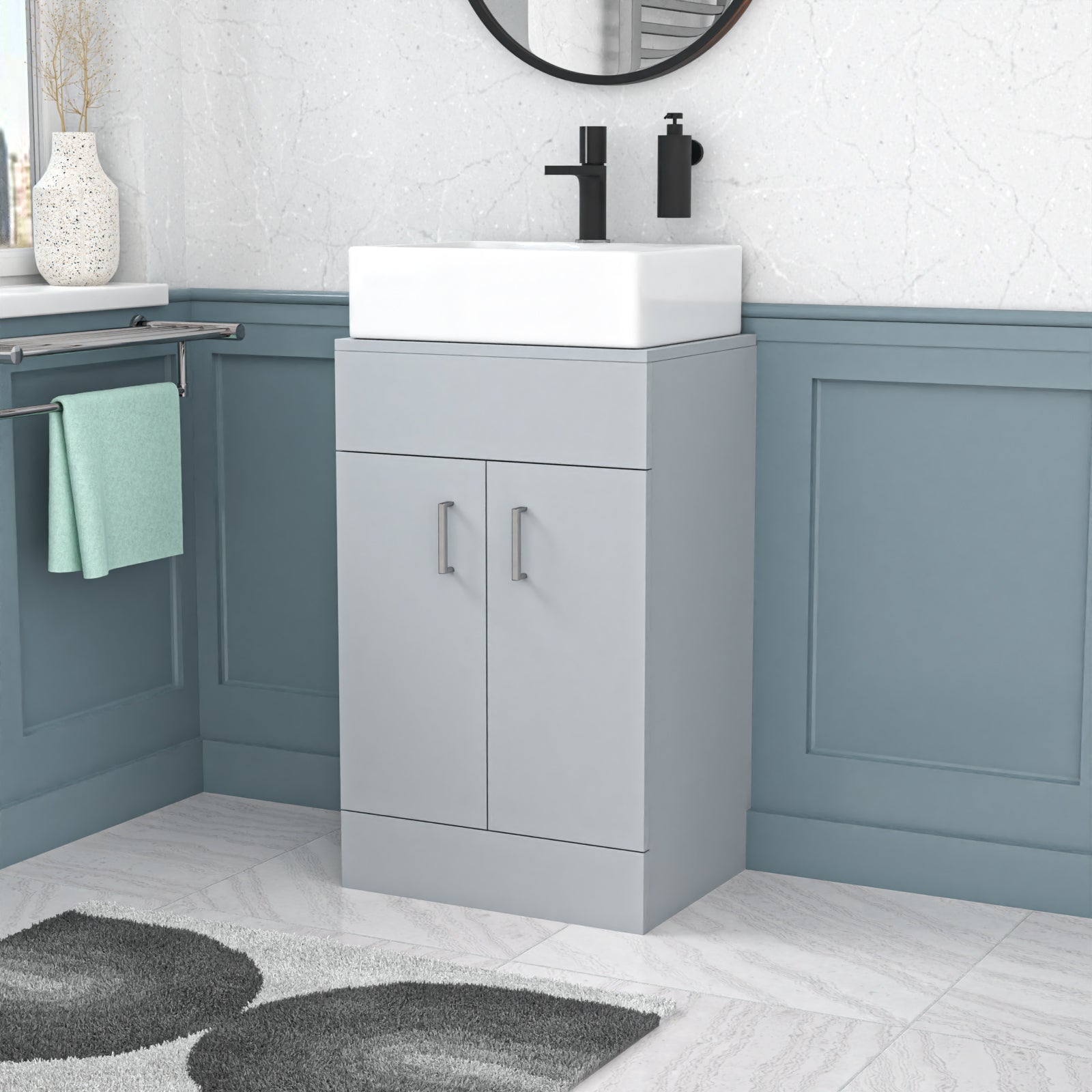 Nanuya 500mm Matte Grey Doors Vanity Unit, Worktop With Square Bowl Basin